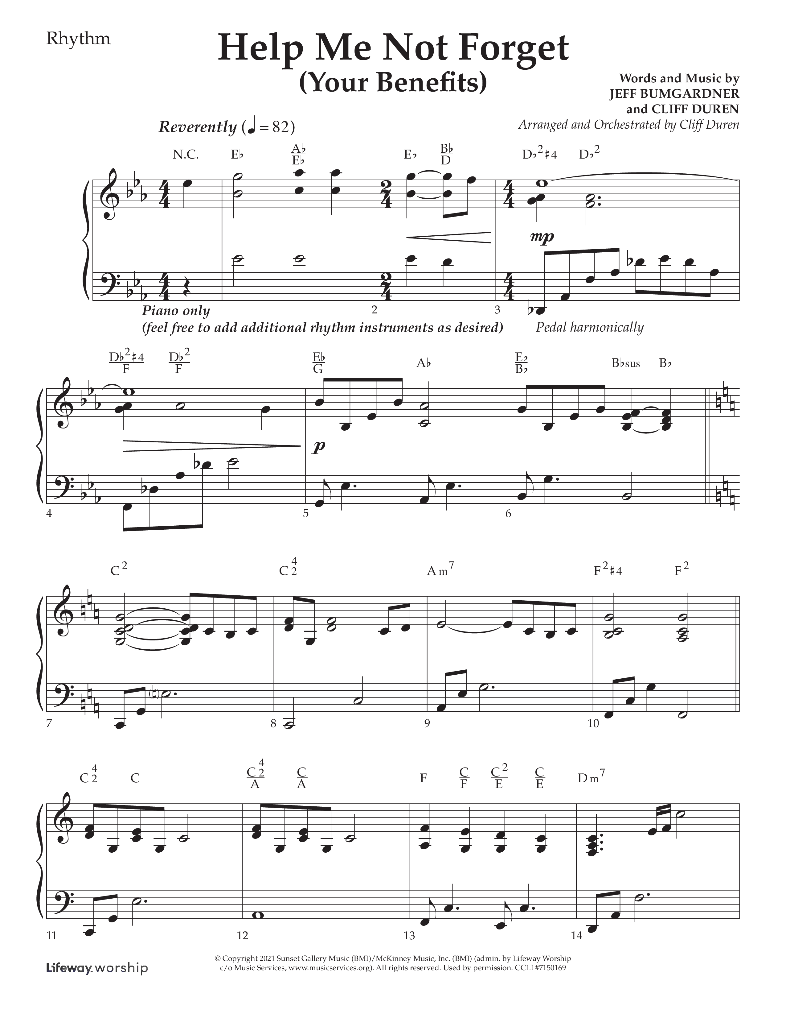 Help Me Not Forget (Your Benefits) (Choral Anthem SATB) Lead Melody & Rhythm (Lifeway Choral / Arr. Cliff Duren)