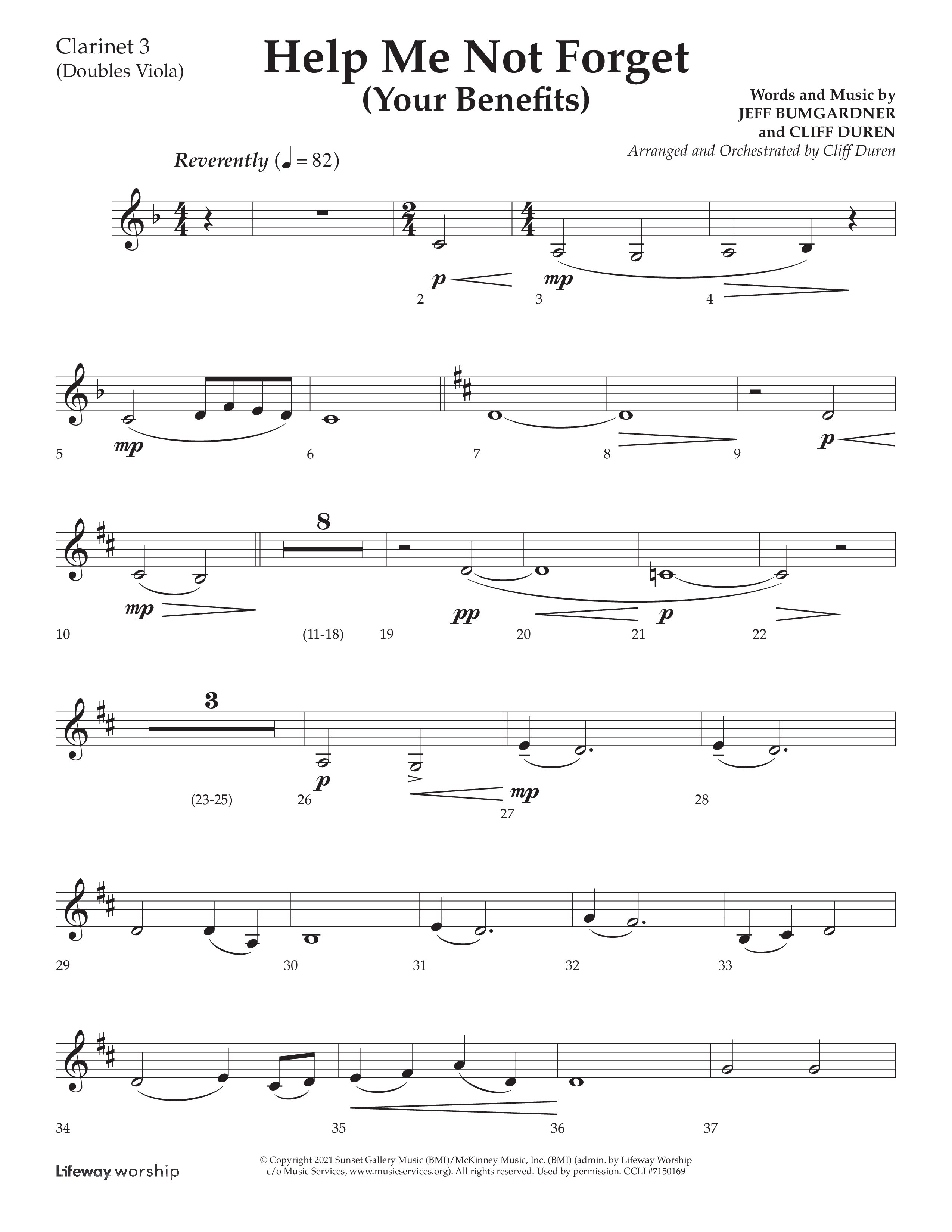 Help Me Not Forget (Your Benefits) (Choral Anthem SATB) Clarinet 3 (Lifeway Choral / Arr. Cliff Duren)