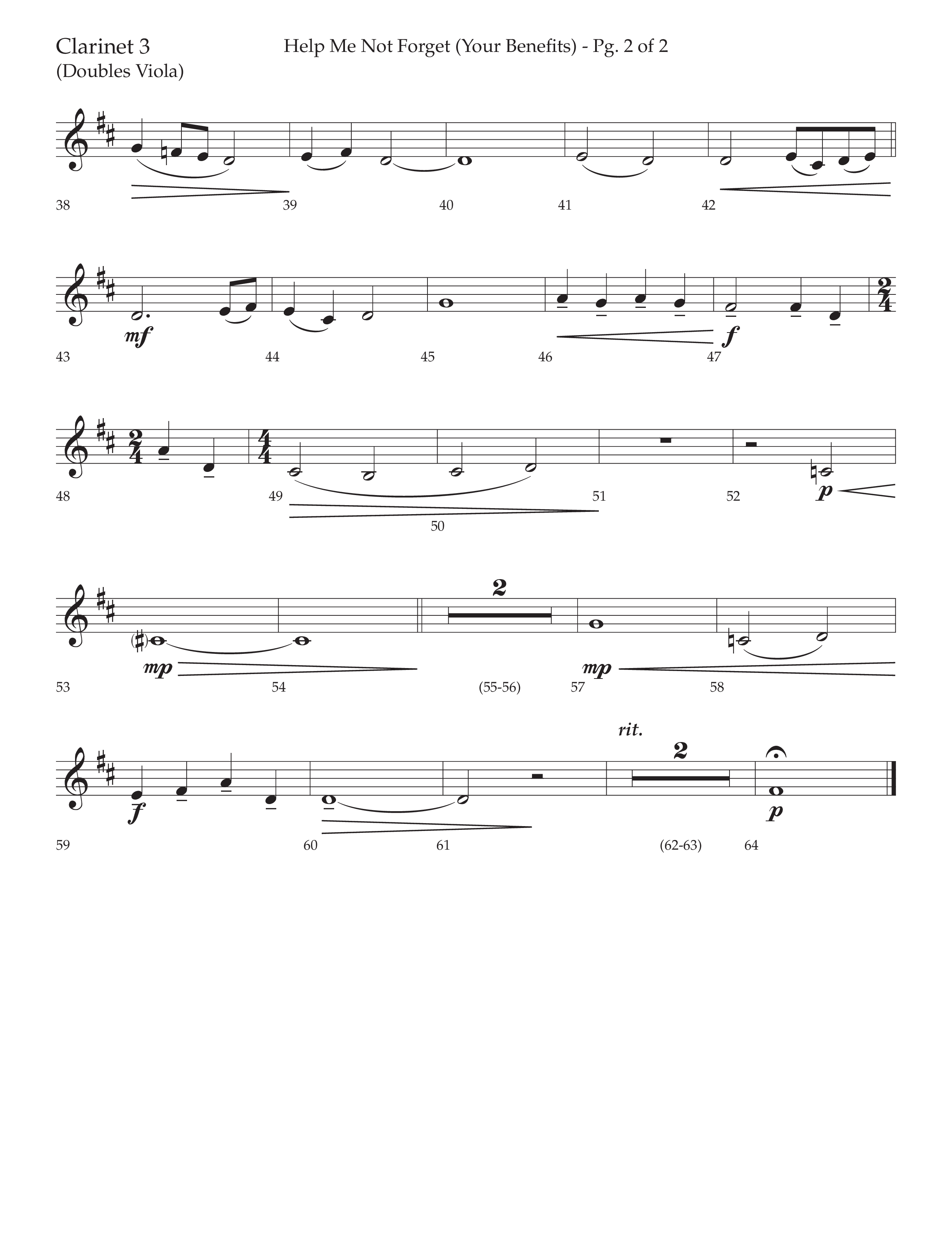 Help Me Not Forget (Your Benefits) (Choral Anthem SATB) Clarinet 3 (Lifeway Choral / Arr. Cliff Duren)