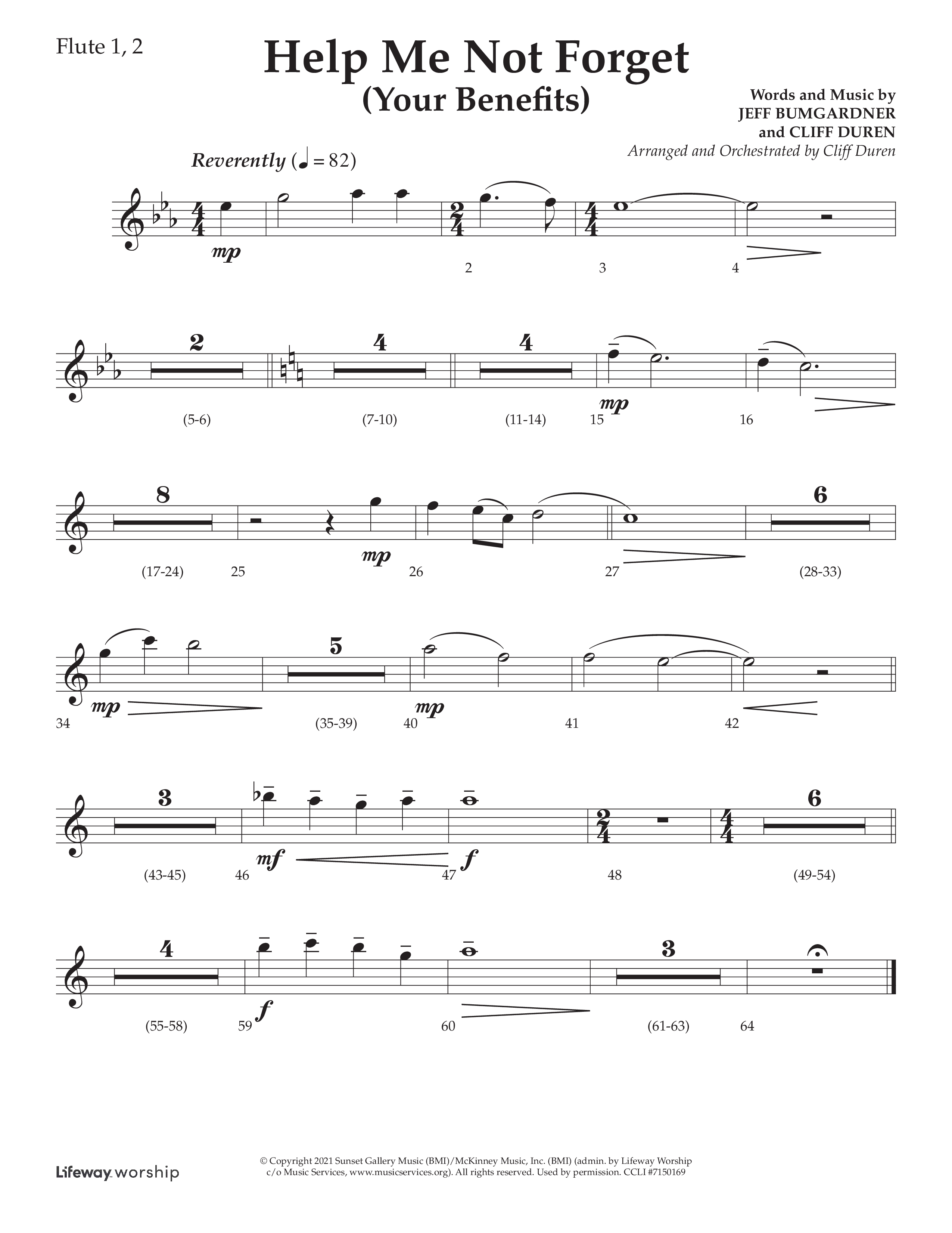 Help Me Not Forget (Your Benefits) (Choral Anthem SATB) Flute 1/2 (Lifeway Choral / Arr. Cliff Duren)
