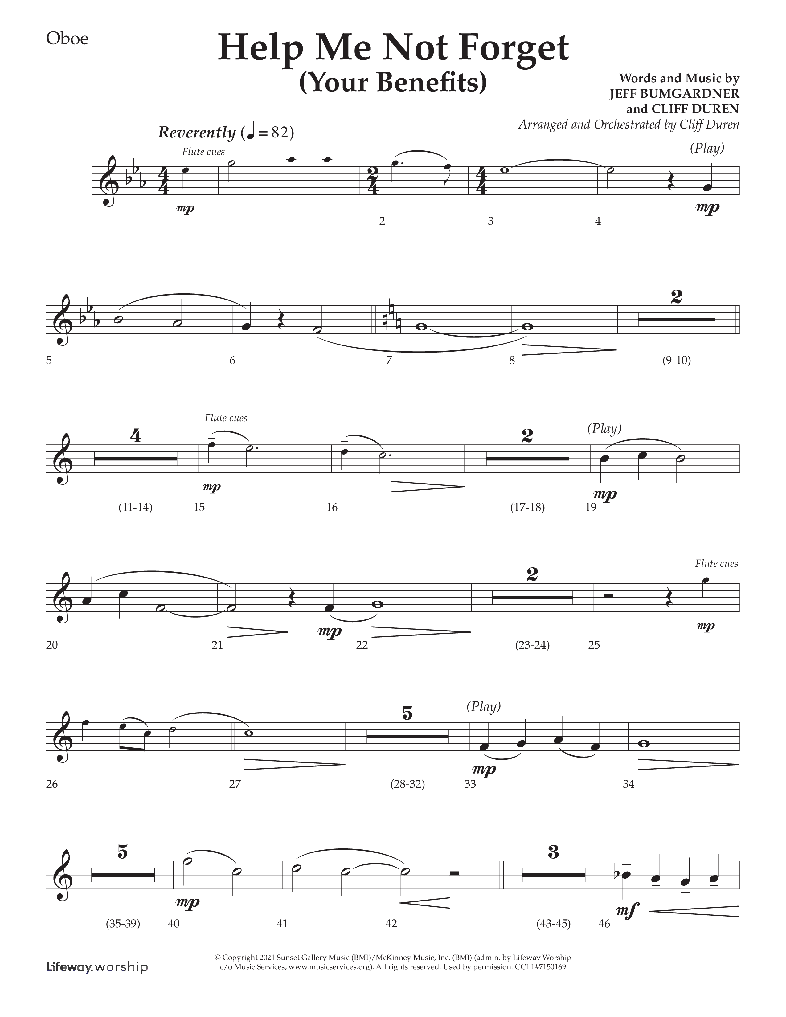 Help Me Not Forget (Your Benefits) (Choral Anthem SATB) Oboe (Lifeway Choral / Arr. Cliff Duren)