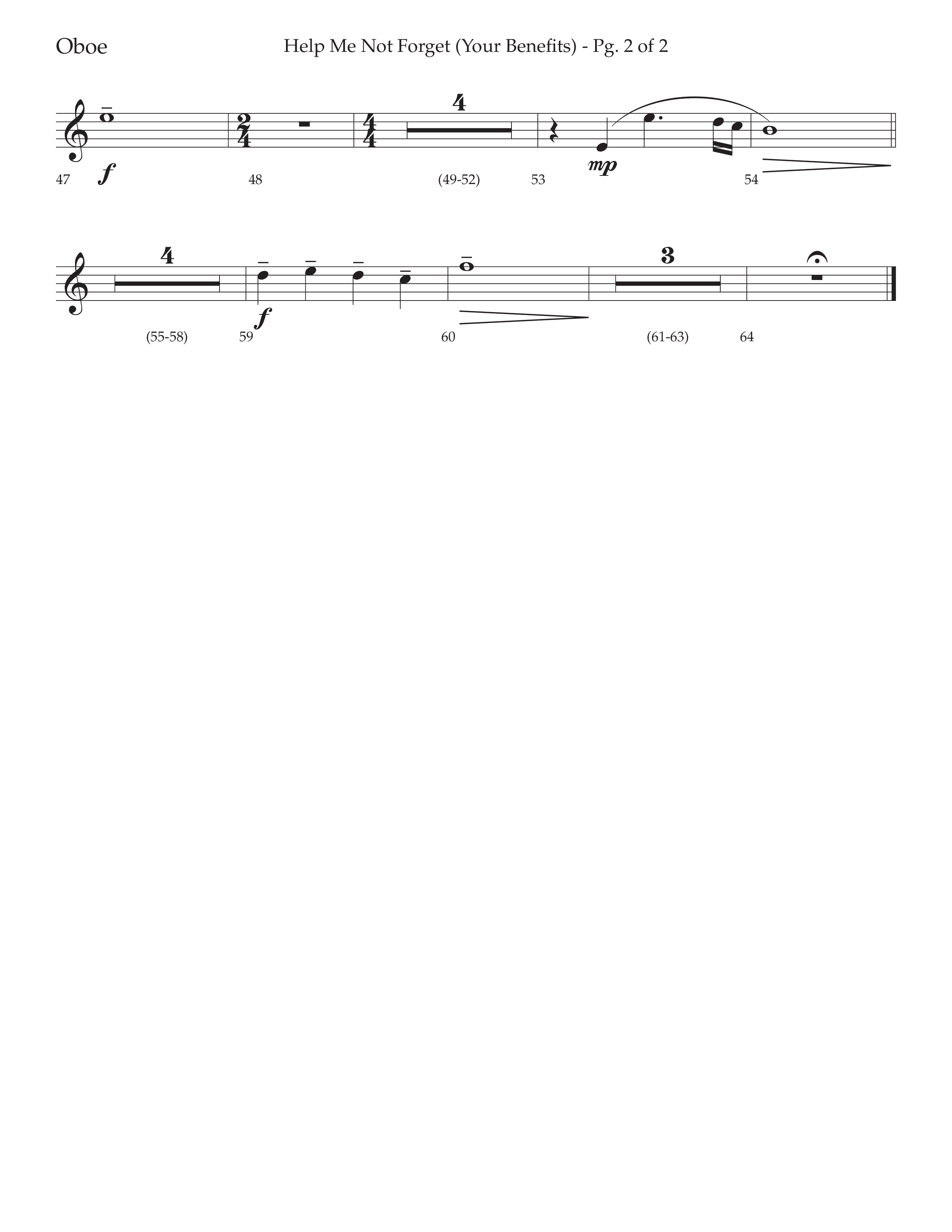 Help Me Not Forget (Your Benefits) (Choral Anthem SATB) Oboe (Lifeway Choral / Arr. Cliff Duren)