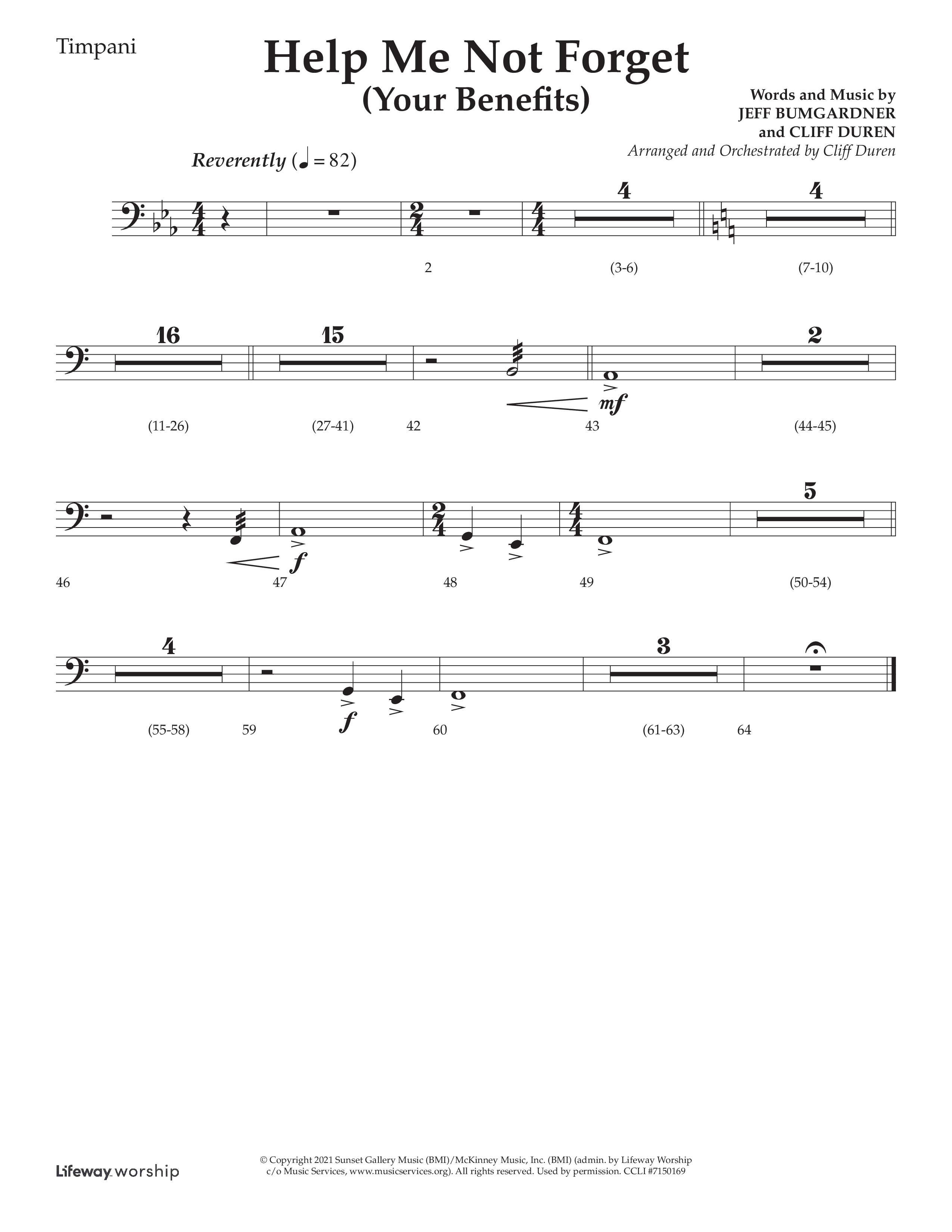 Help Me Not Forget (Your Benefits) (Choral Anthem SATB) Timpani (Lifeway Choral / Arr. Cliff Duren)