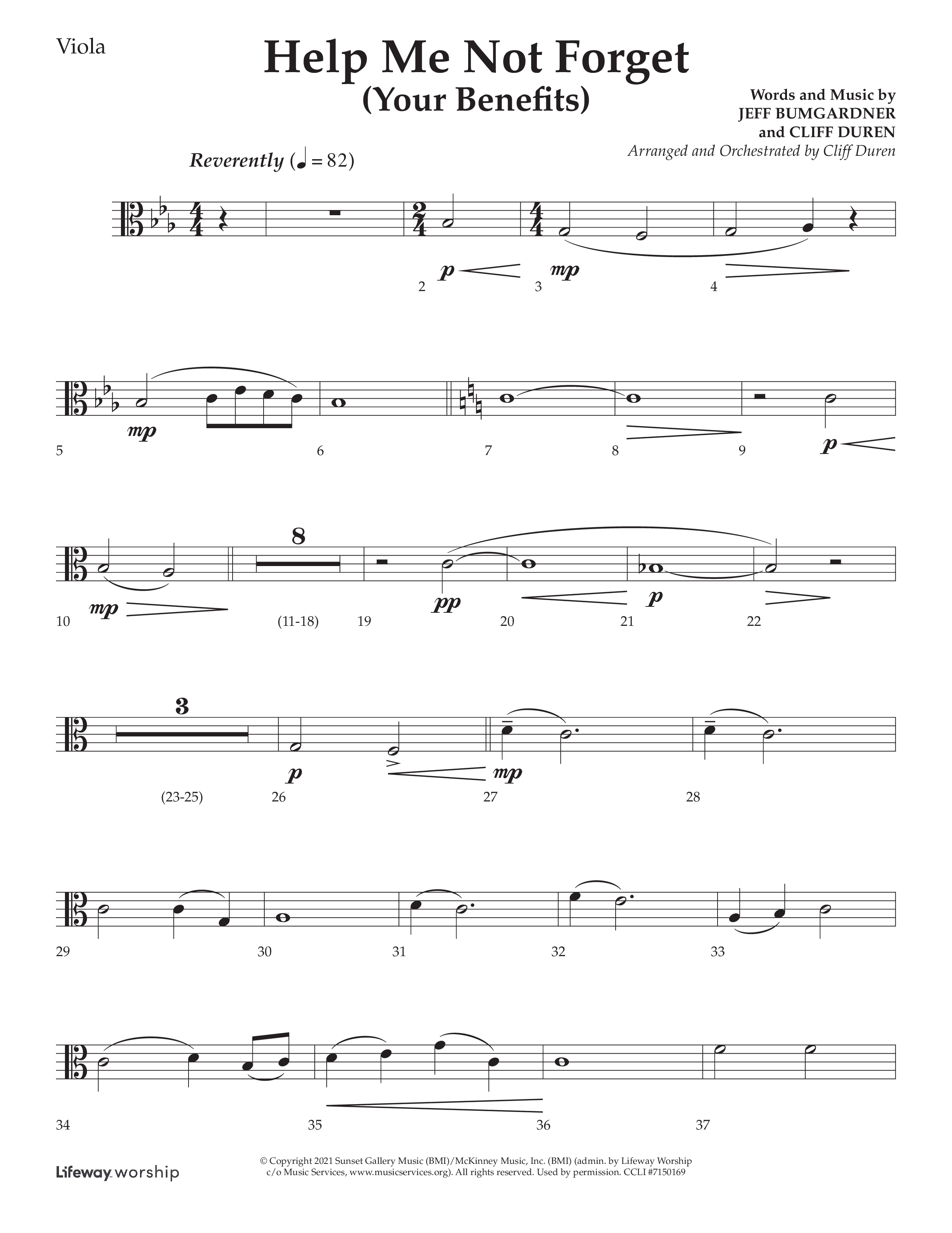 Help Me Not Forget (Your Benefits) (Choral Anthem SATB) Viola (Lifeway Choral / Arr. Cliff Duren)