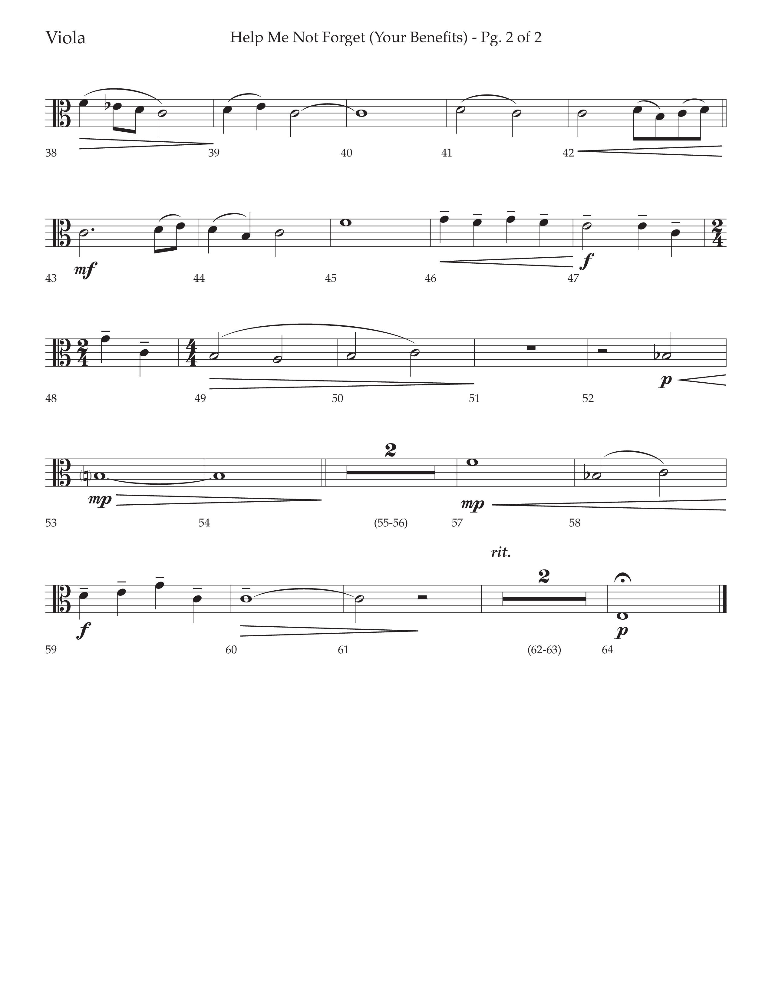 Help Me Not Forget (Your Benefits) (Choral Anthem SATB) Viola (Lifeway Choral / Arr. Cliff Duren)