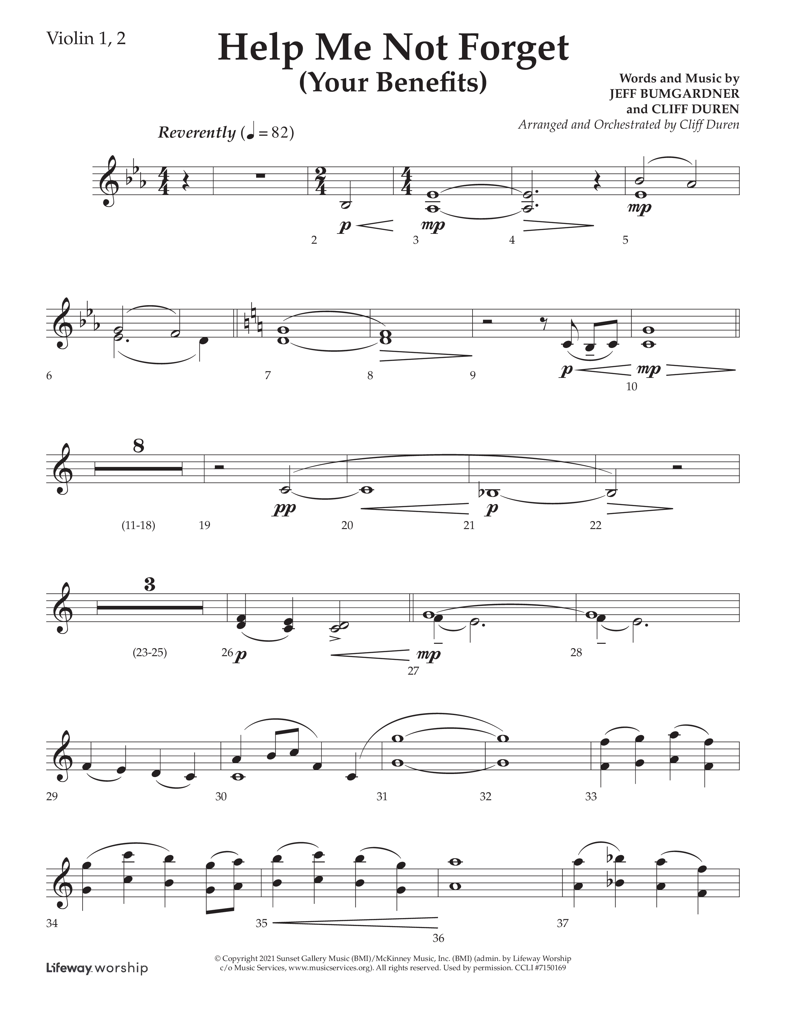Help Me Not Forget (Your Benefits) (Choral Anthem SATB) Violin 1/2 (Lifeway Choral / Arr. Cliff Duren)