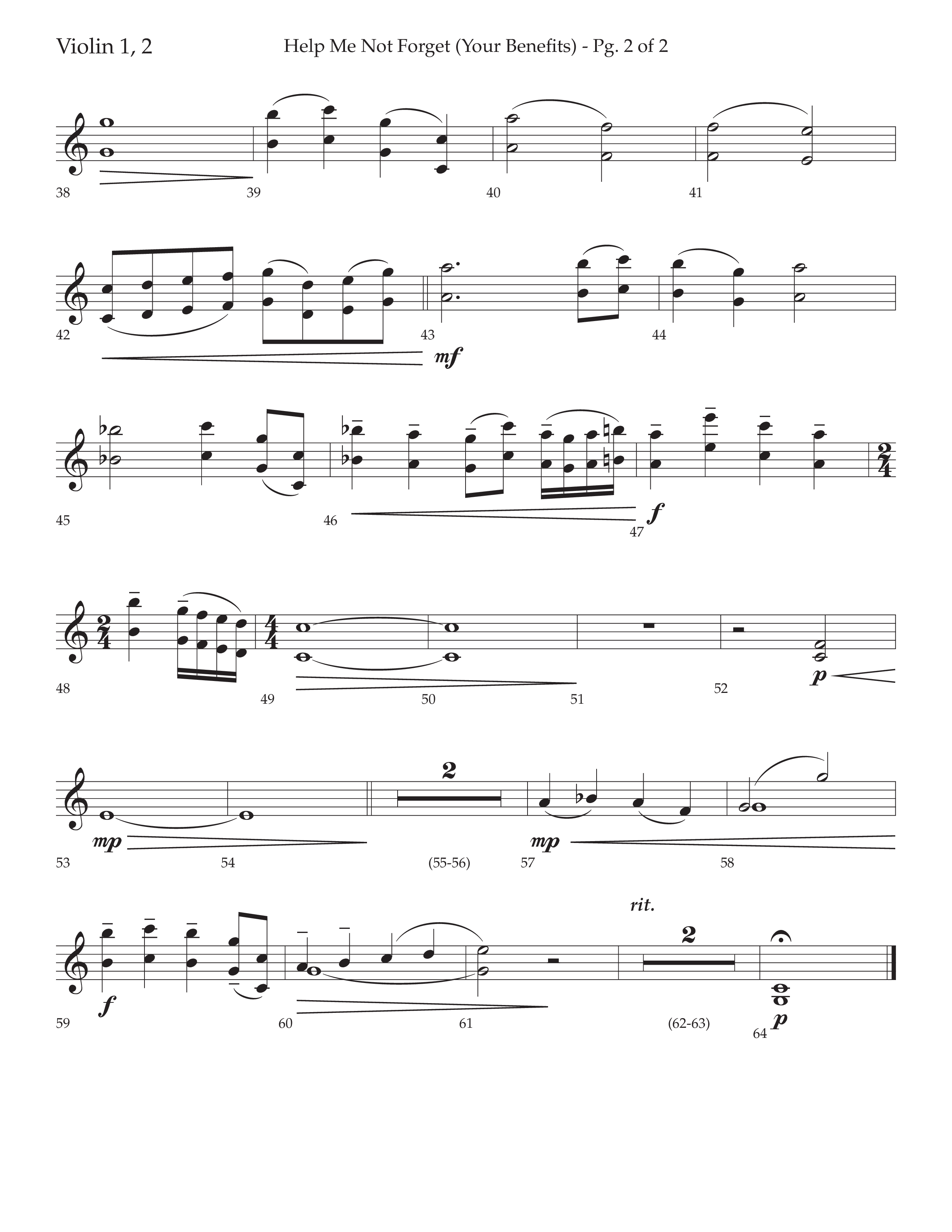 Help Me Not Forget (Your Benefits) (Choral Anthem SATB) Violin 1/2 (Lifeway Choral / Arr. Cliff Duren)