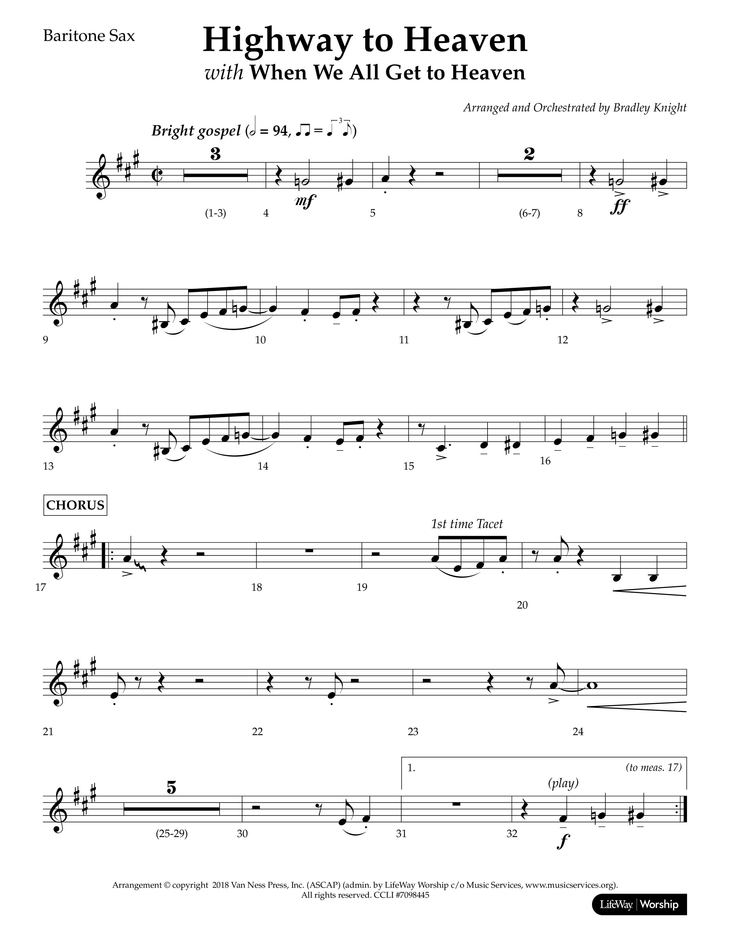 Highway To Heaven with When We All Get To Heaven (Choral Anthem SATB) Bari Sax (Lifeway Choral / Arr. Bradley Knight)