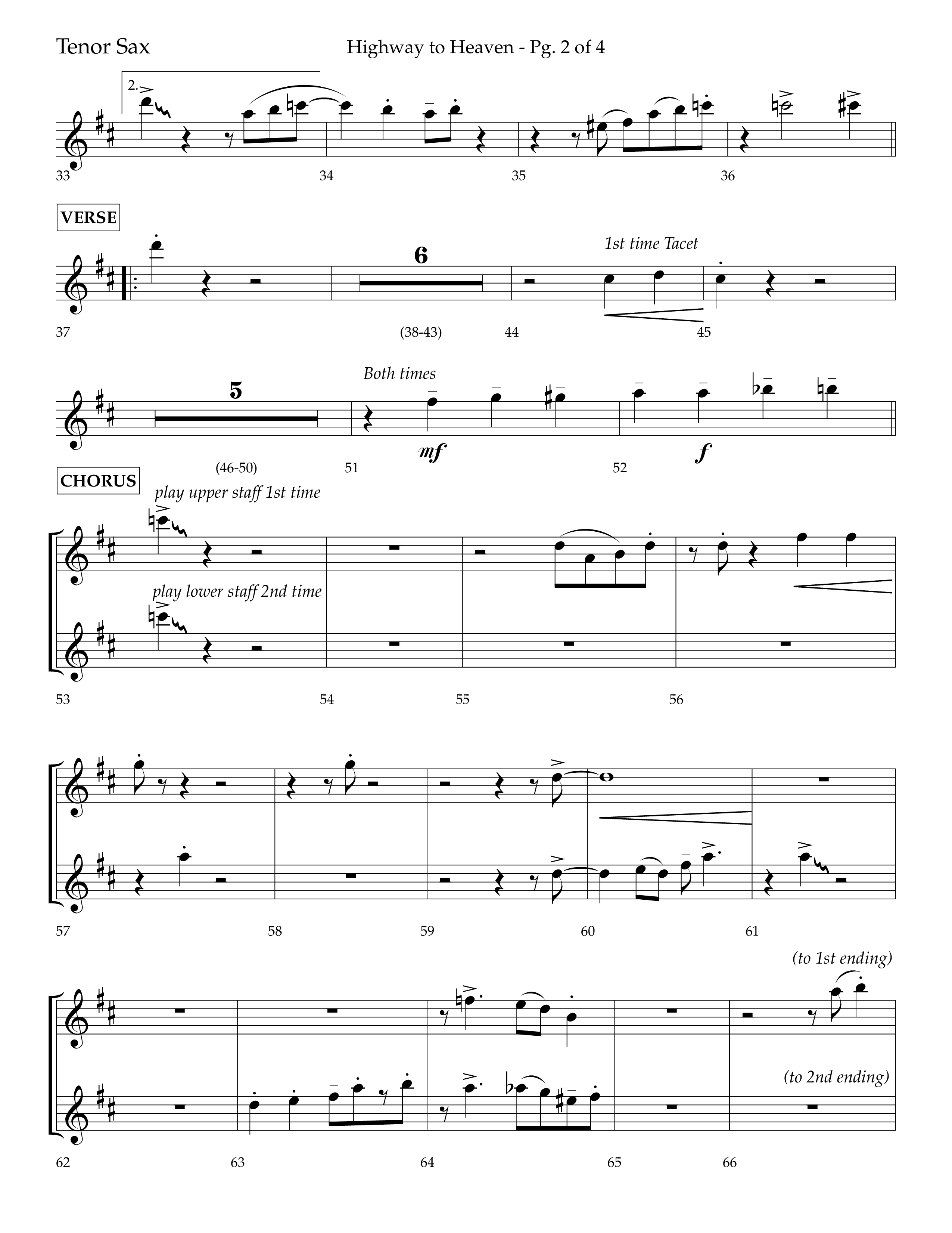 Highway To Heaven with When We All Get To Heaven (Choral Anthem SATB) Tenor Sax 1 (Lifeway Choral / Arr. Bradley Knight)