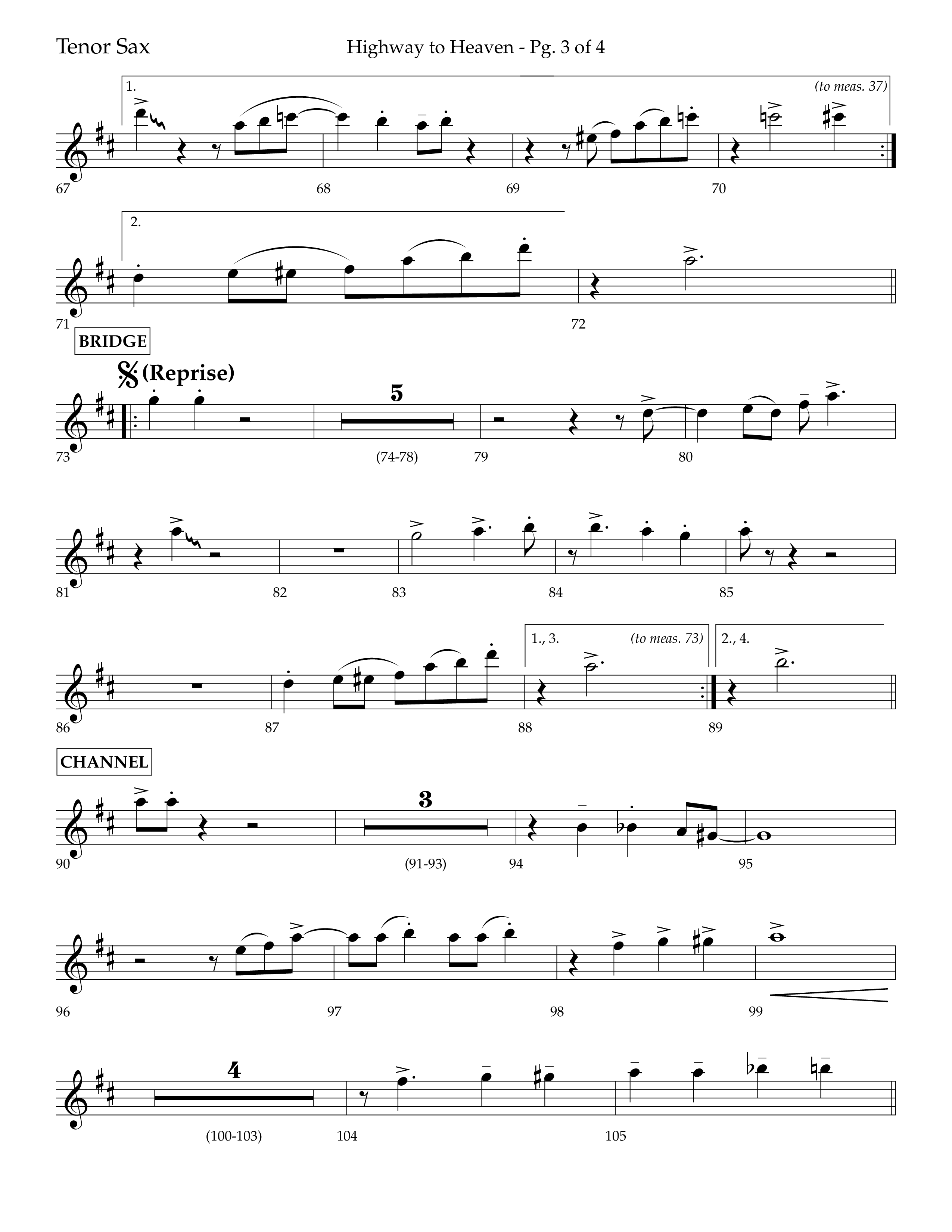 Highway To Heaven with When We All Get To Heaven (Choral Anthem SATB) Tenor Sax 1 (Lifeway Choral / Arr. Bradley Knight)