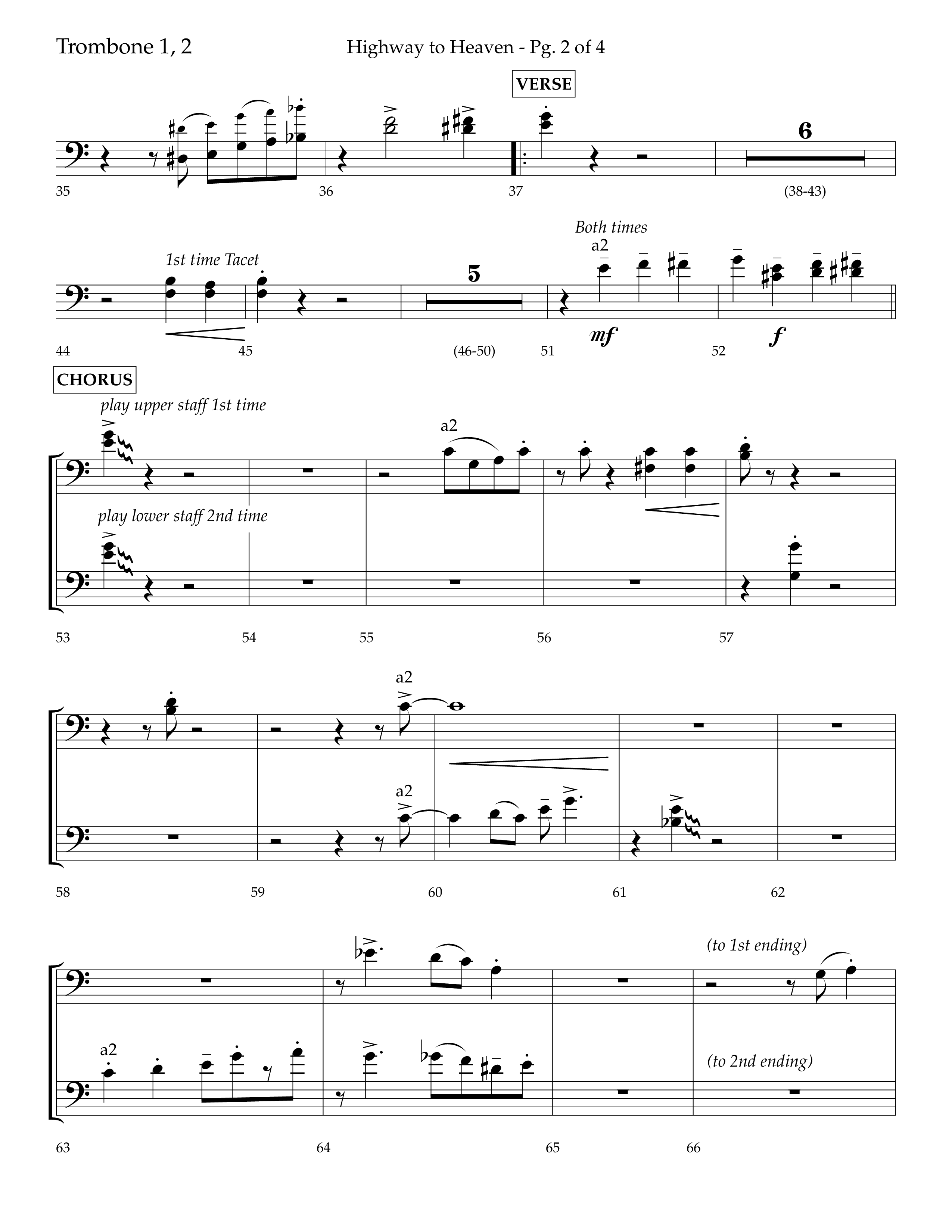 Highway To Heaven with When We All Get To Heaven (Choral Anthem SATB) Trombone 1/2 (Lifeway Choral / Arr. Bradley Knight)