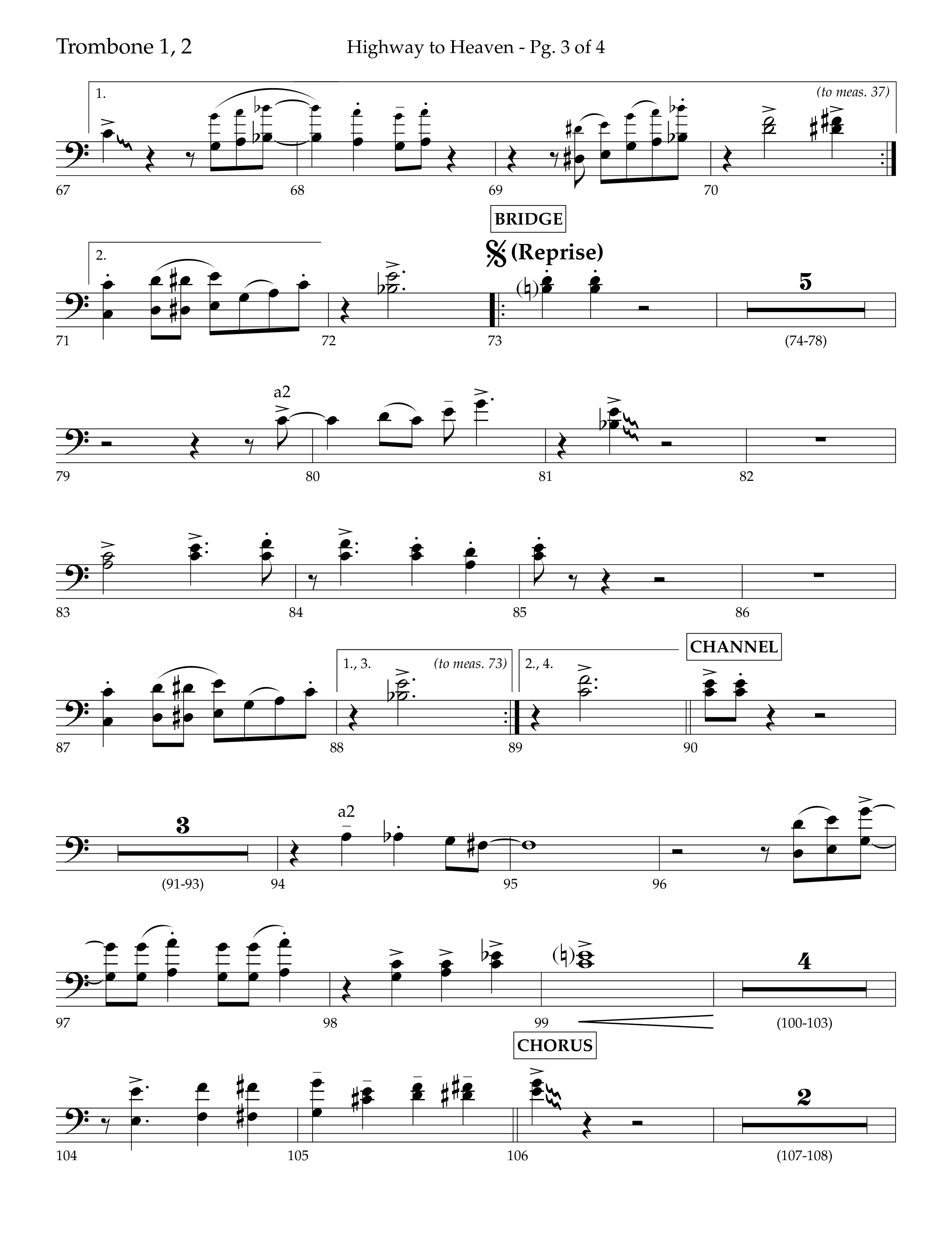 Highway To Heaven with When We All Get To Heaven (Choral Anthem SATB) Trombone 1/2 (Lifeway Choral / Arr. Bradley Knight)