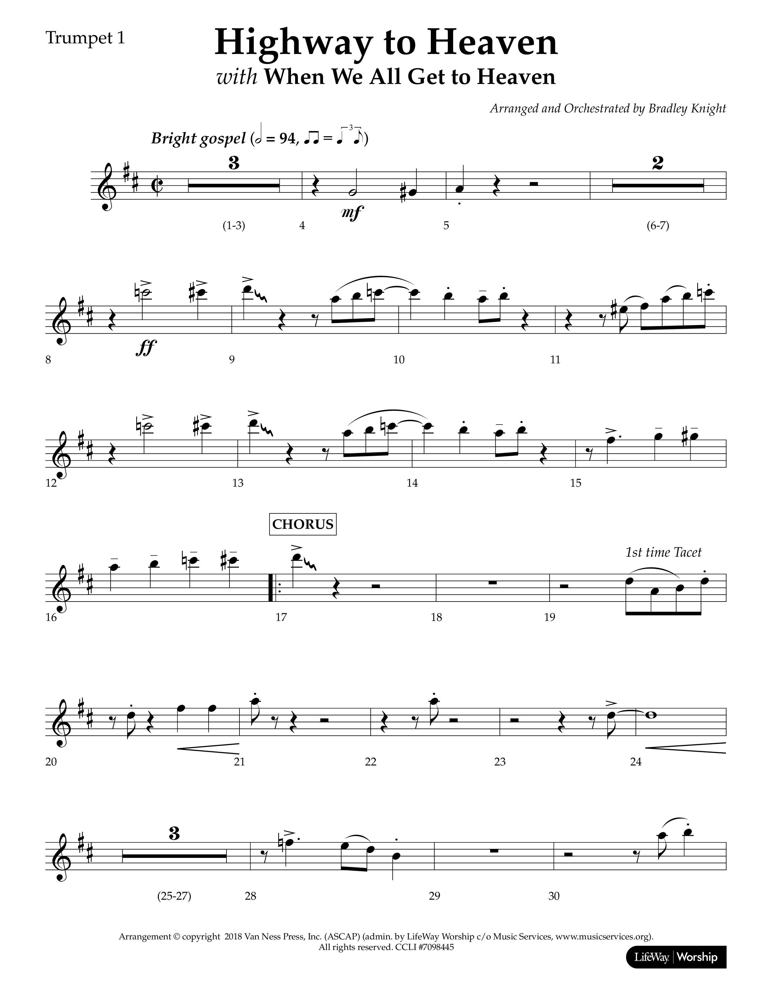 Highway To Heaven with When We All Get To Heaven (Choral Anthem SATB) Trumpet 1 (Lifeway Choral / Arr. Bradley Knight)