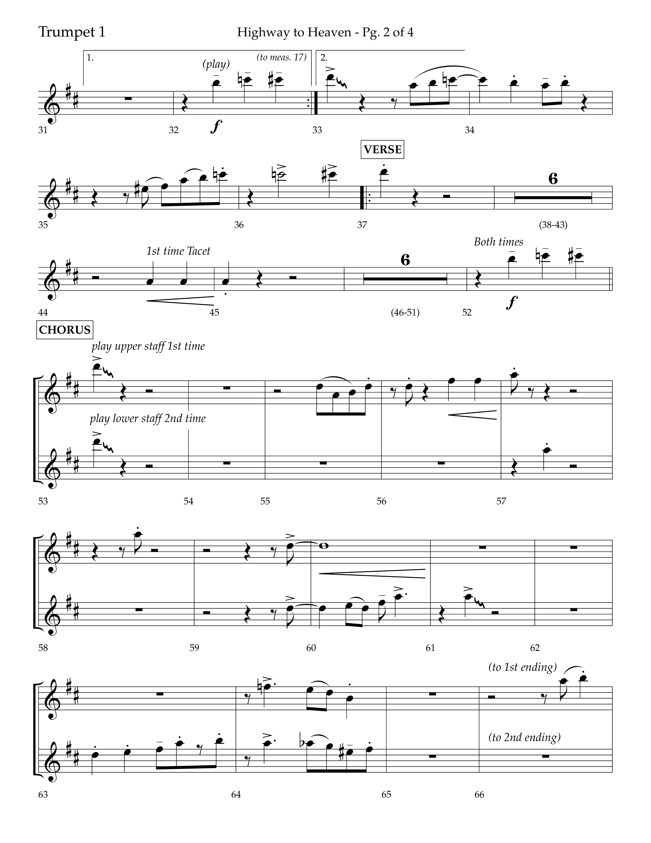 Highway To Heaven with When We All Get To Heaven (Choral Anthem SATB) Trumpet 1 (Lifeway Choral / Arr. Bradley Knight)