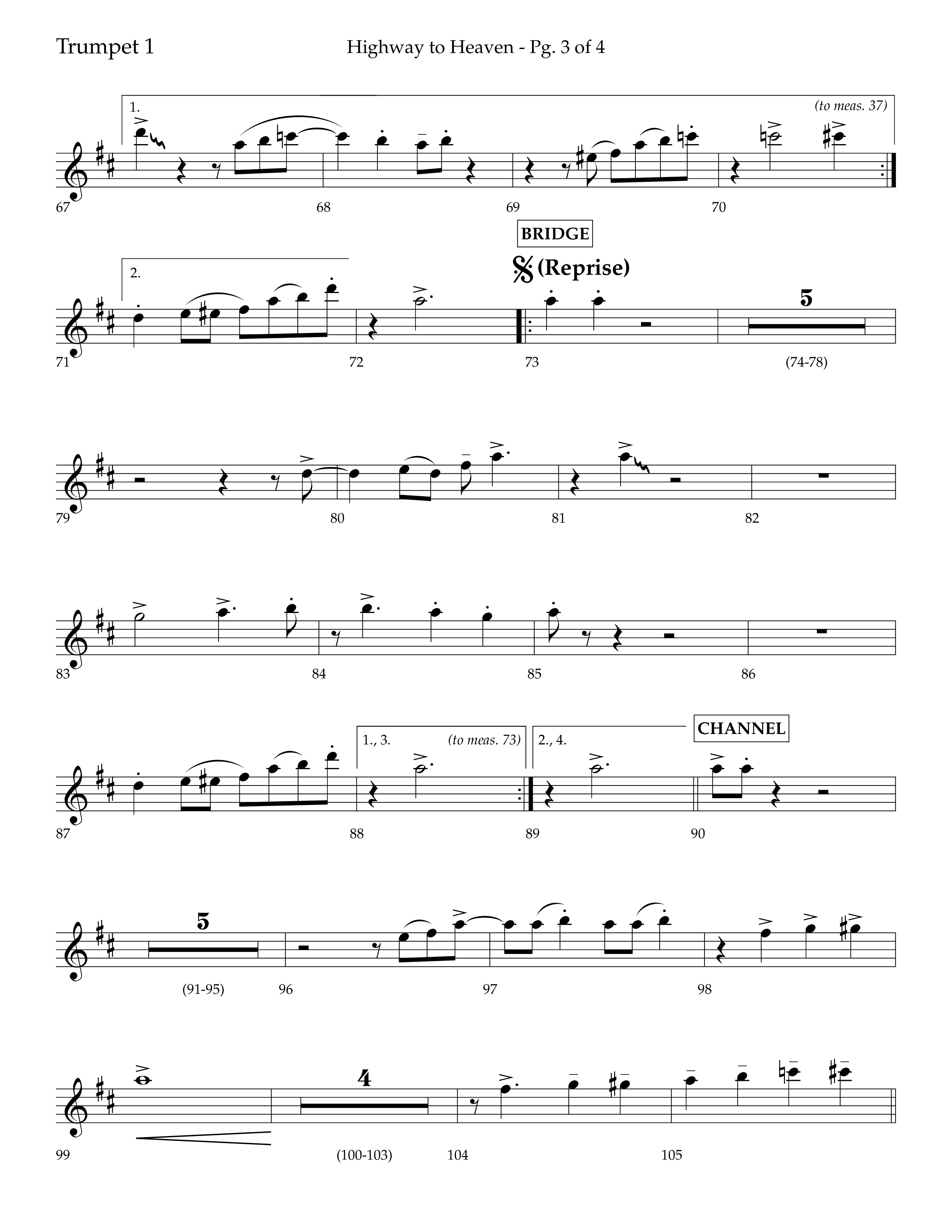 Highway To Heaven with When We All Get To Heaven (Choral Anthem SATB) Trumpet 1 (Lifeway Choral / Arr. Bradley Knight)