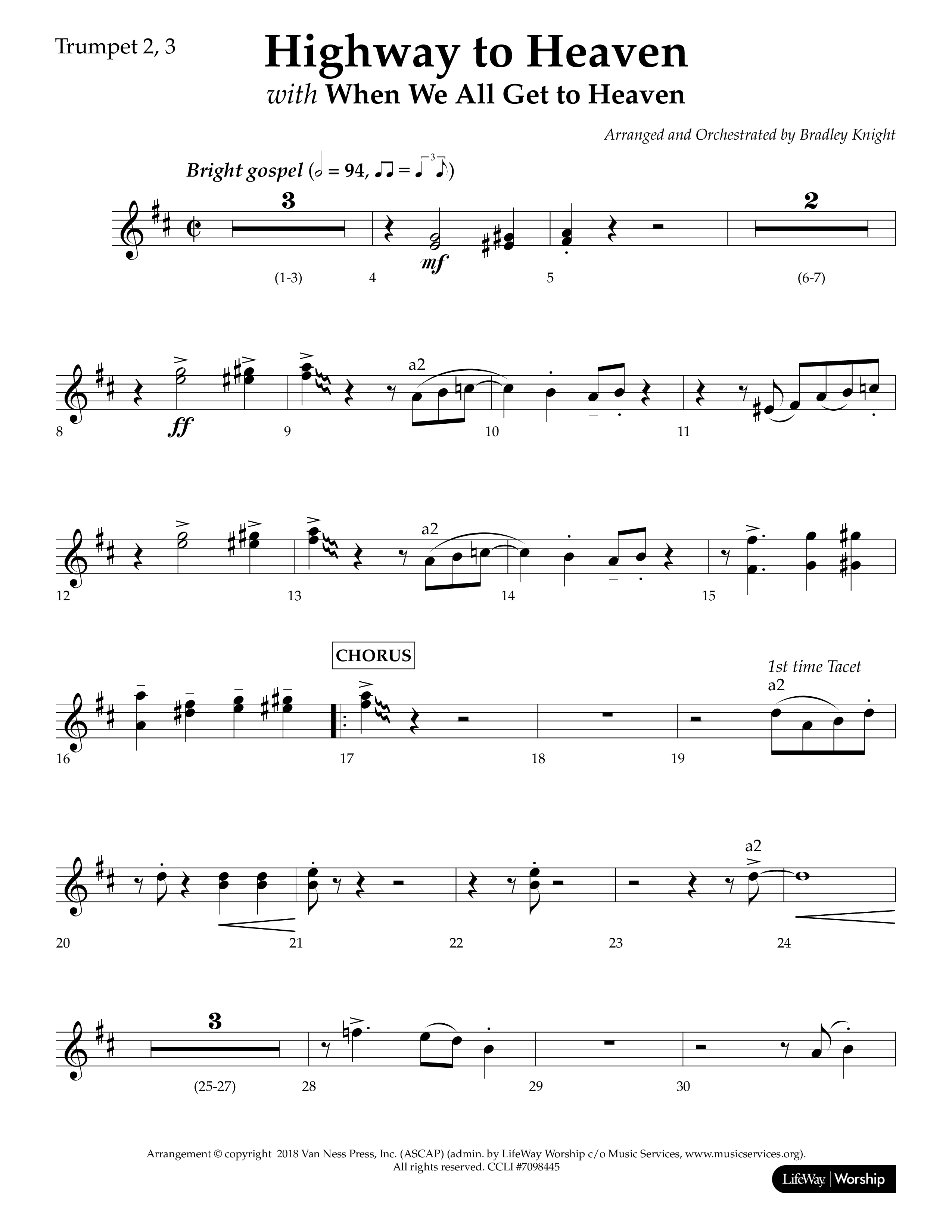 Highway To Heaven with When We All Get To Heaven (Choral Anthem SATB) Trumpet 2/3 (Lifeway Choral / Arr. Bradley Knight)