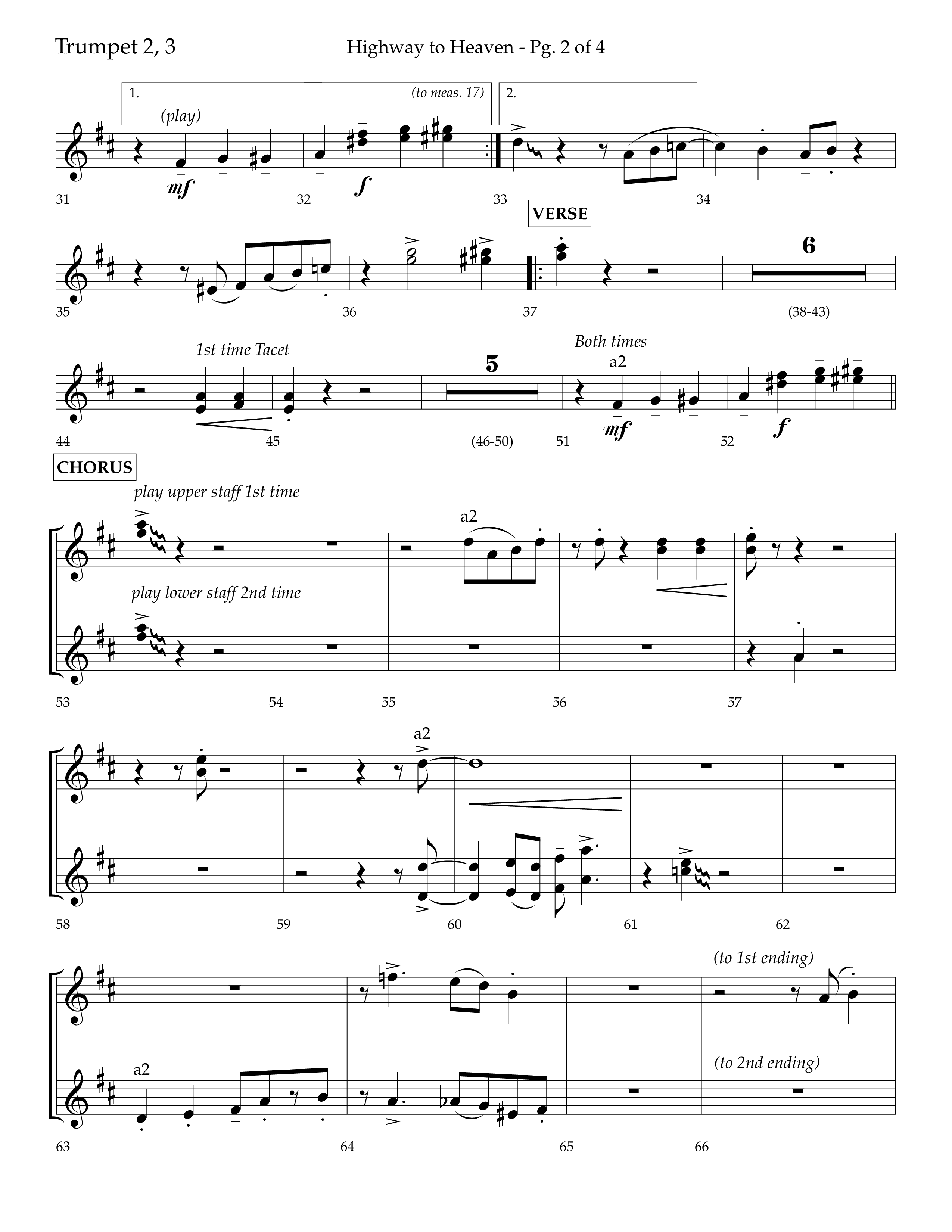 Highway To Heaven with When We All Get To Heaven (Choral Anthem SATB) Trumpet 2/3 (Lifeway Choral / Arr. Bradley Knight)