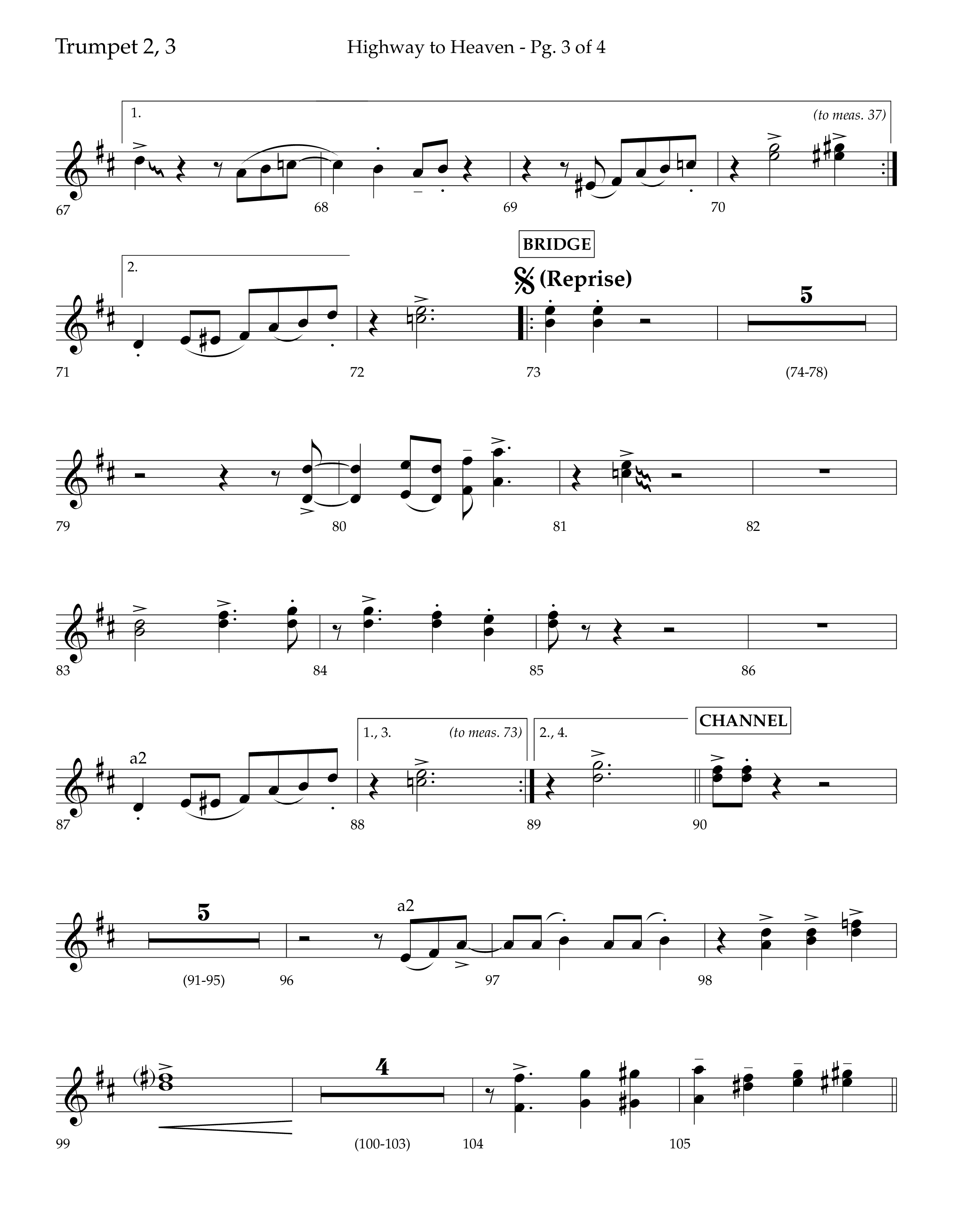 Highway To Heaven with When We All Get To Heaven (Choral Anthem SATB) Trumpet 2/3 (Lifeway Choral / Arr. Bradley Knight)