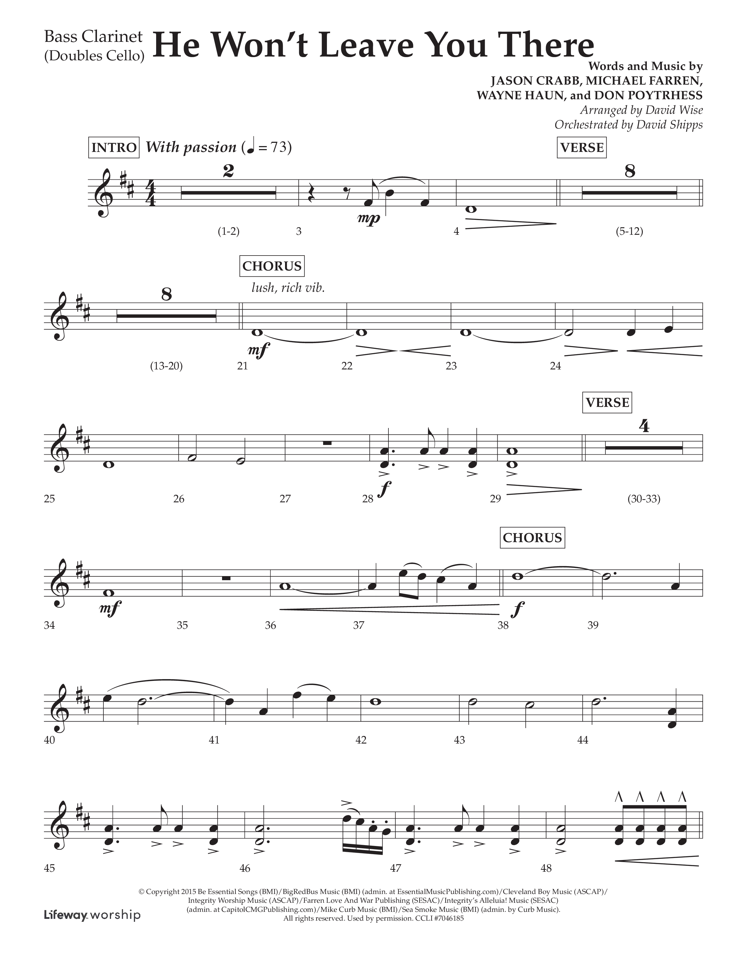 He Won't Leave You There (Choral Anthem SATB) Bass Clarinet (Lifeway Choral / Arr. David Wise / Orch. David Shipps)
