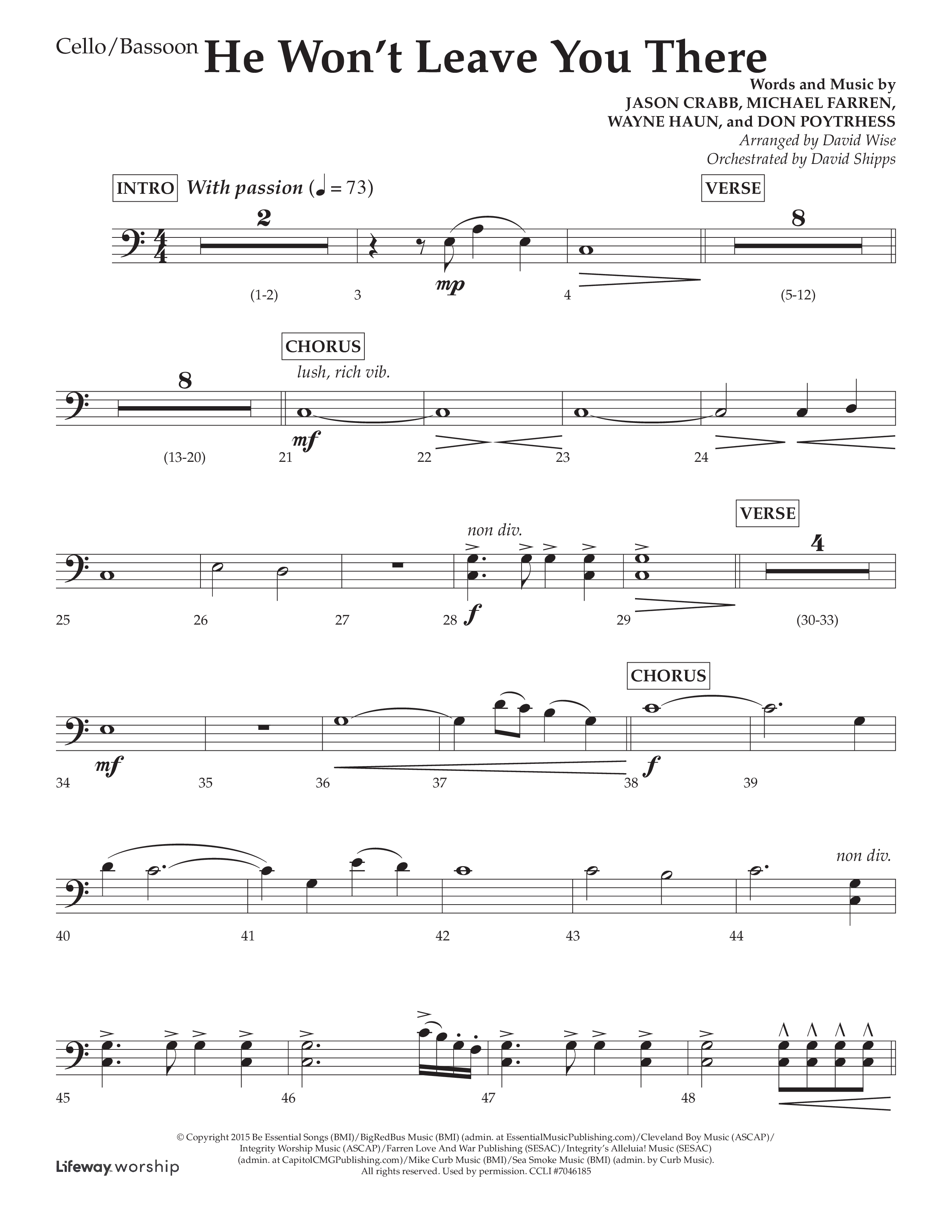 He Won't Leave You There (Choral Anthem SATB) Cello (Lifeway Choral / Arr. David Wise / Orch. David Shipps)