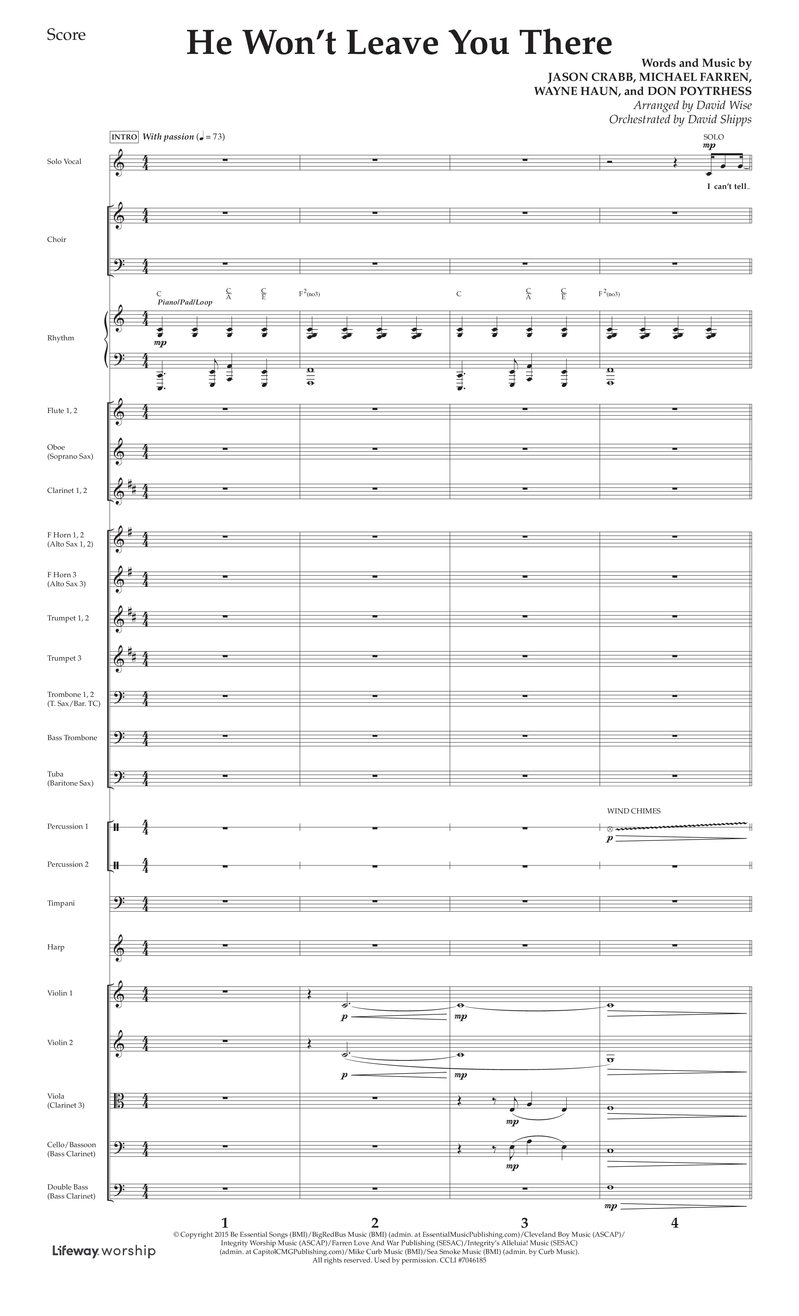 He Won't Leave You There (Choral Anthem SATB) Conductor's Score (Lifeway Choral / Arr. David Wise / Orch. David Shipps)