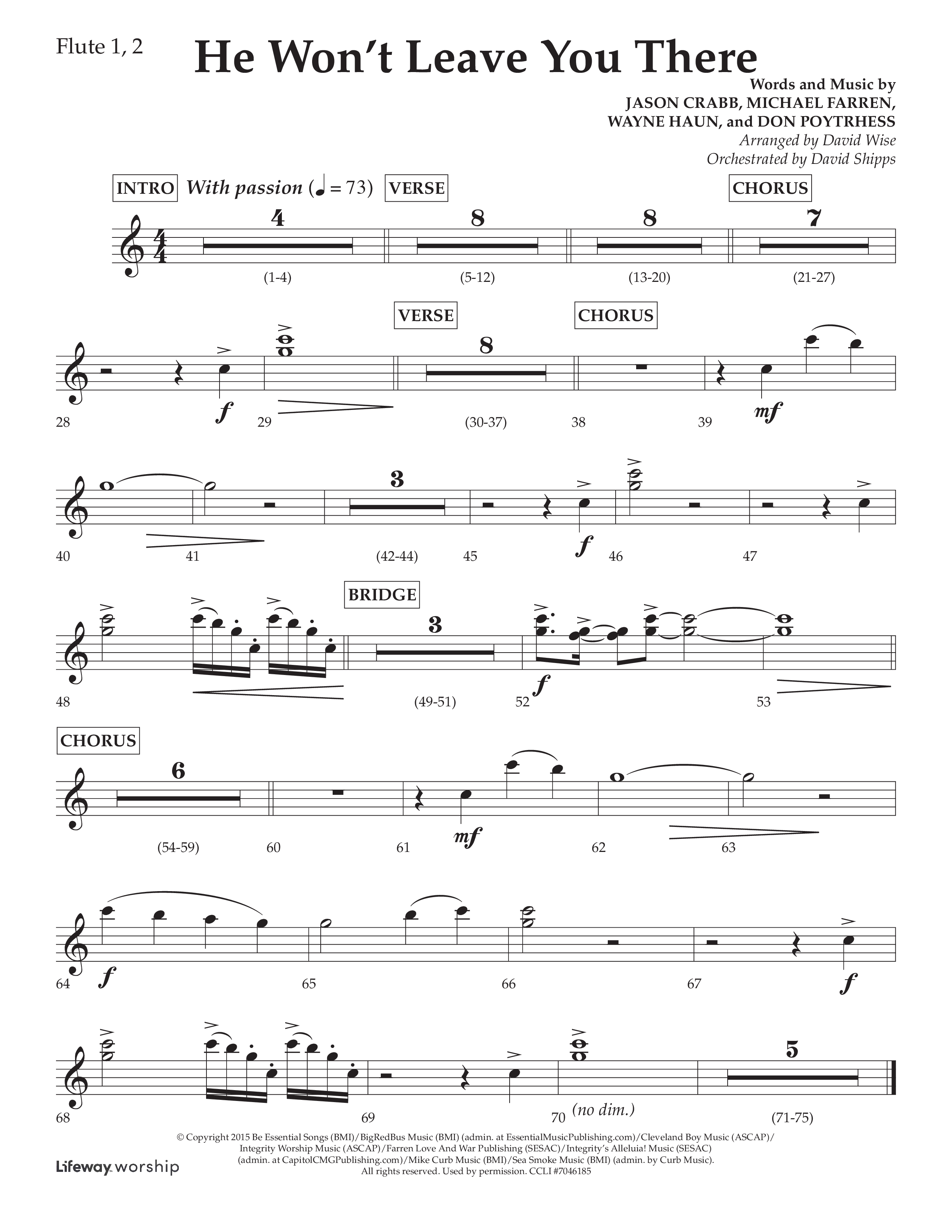 He Won't Leave You There (Choral Anthem SATB) Flute 1/2 (Lifeway Choral / Arr. David Wise / Orch. David Shipps)