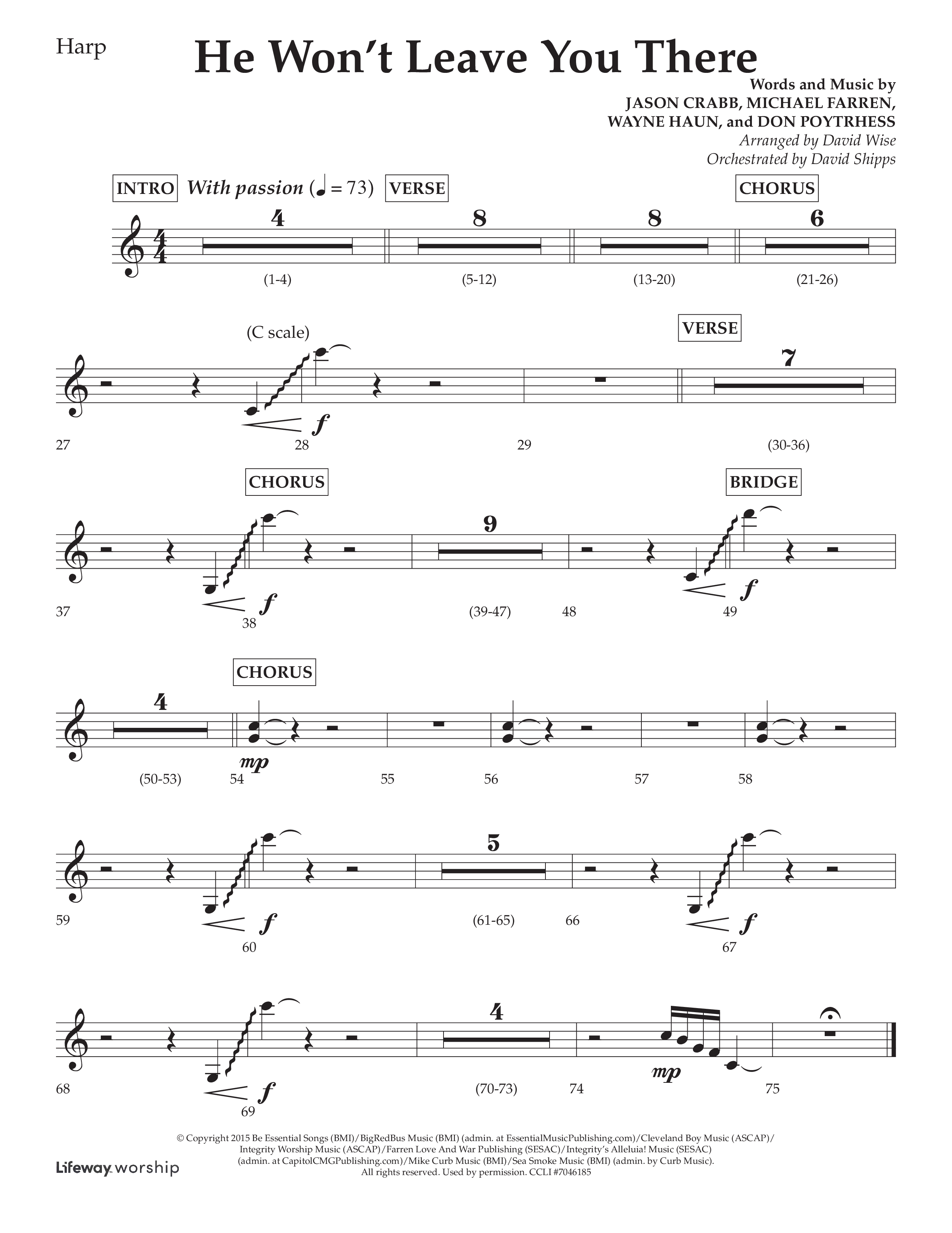 He Won't Leave You There (Choral Anthem SATB) Harp (Lifeway Choral / Arr. David Wise / Orch. David Shipps)