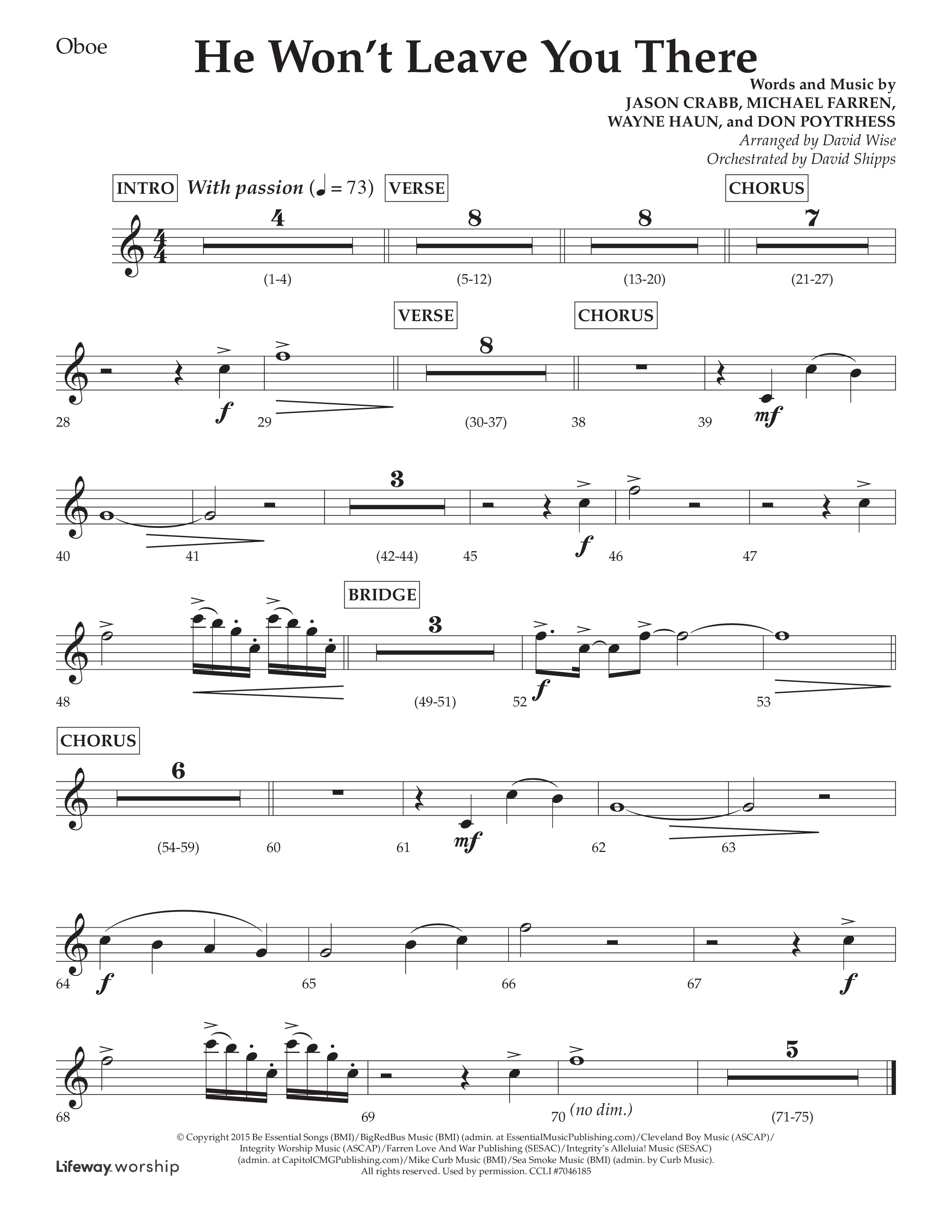 He Won't Leave You There (Choral Anthem SATB) Oboe (Lifeway Choral / Arr. David Wise / Orch. David Shipps)
