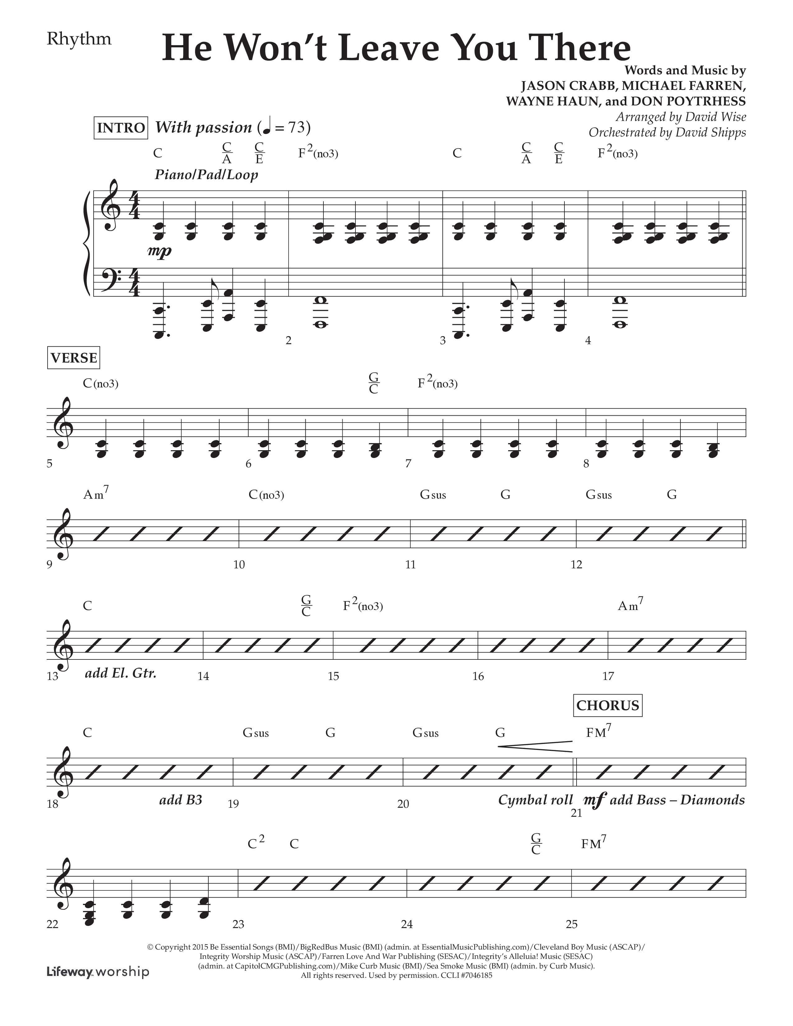 He Won't Leave You There (Choral Anthem SATB) Lead Melody & Rhythm (Lifeway Choral / Arr. David Wise / Orch. David Shipps)