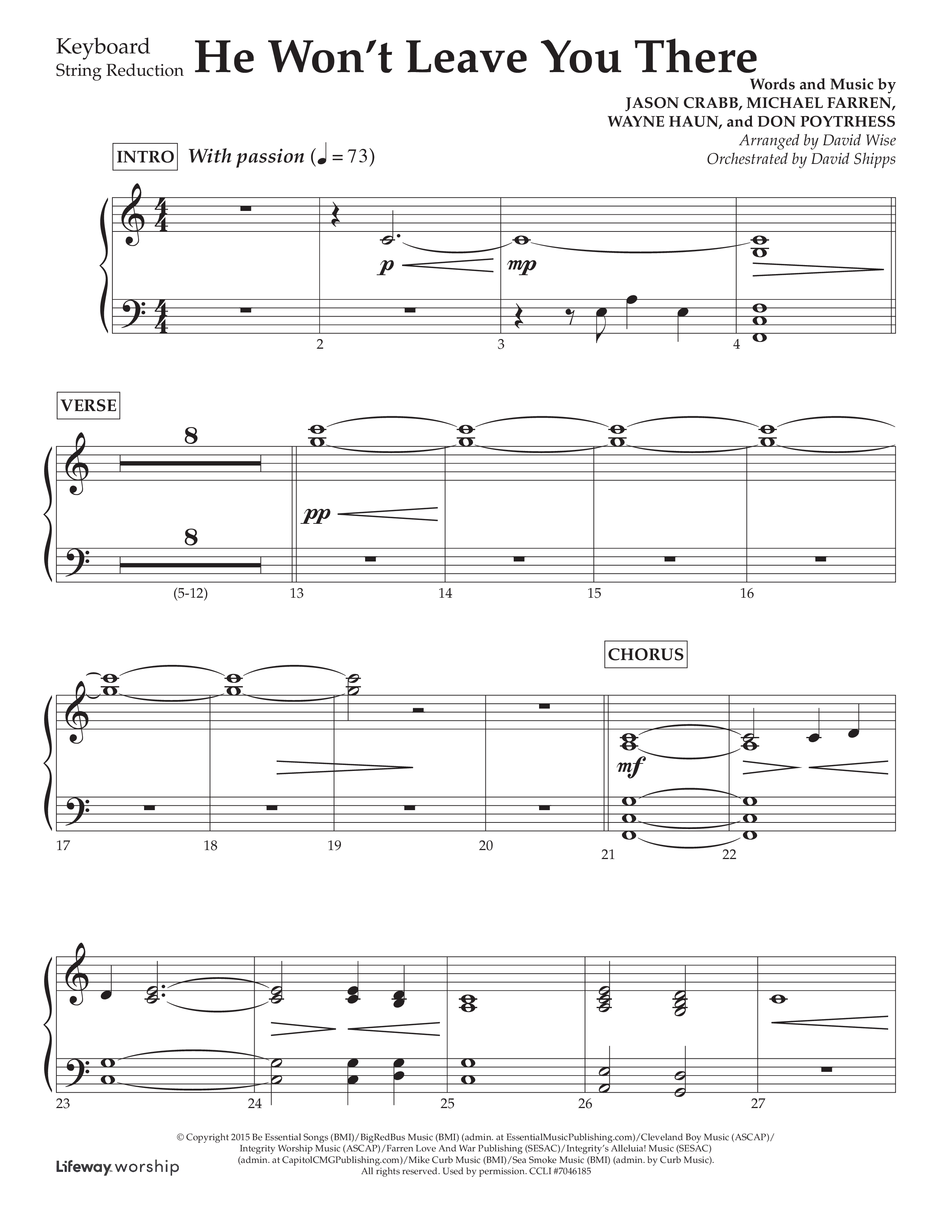 He Won't Leave You There (Choral Anthem SATB) String Reduction (Lifeway Choral / Arr. David Wise / Orch. David Shipps)