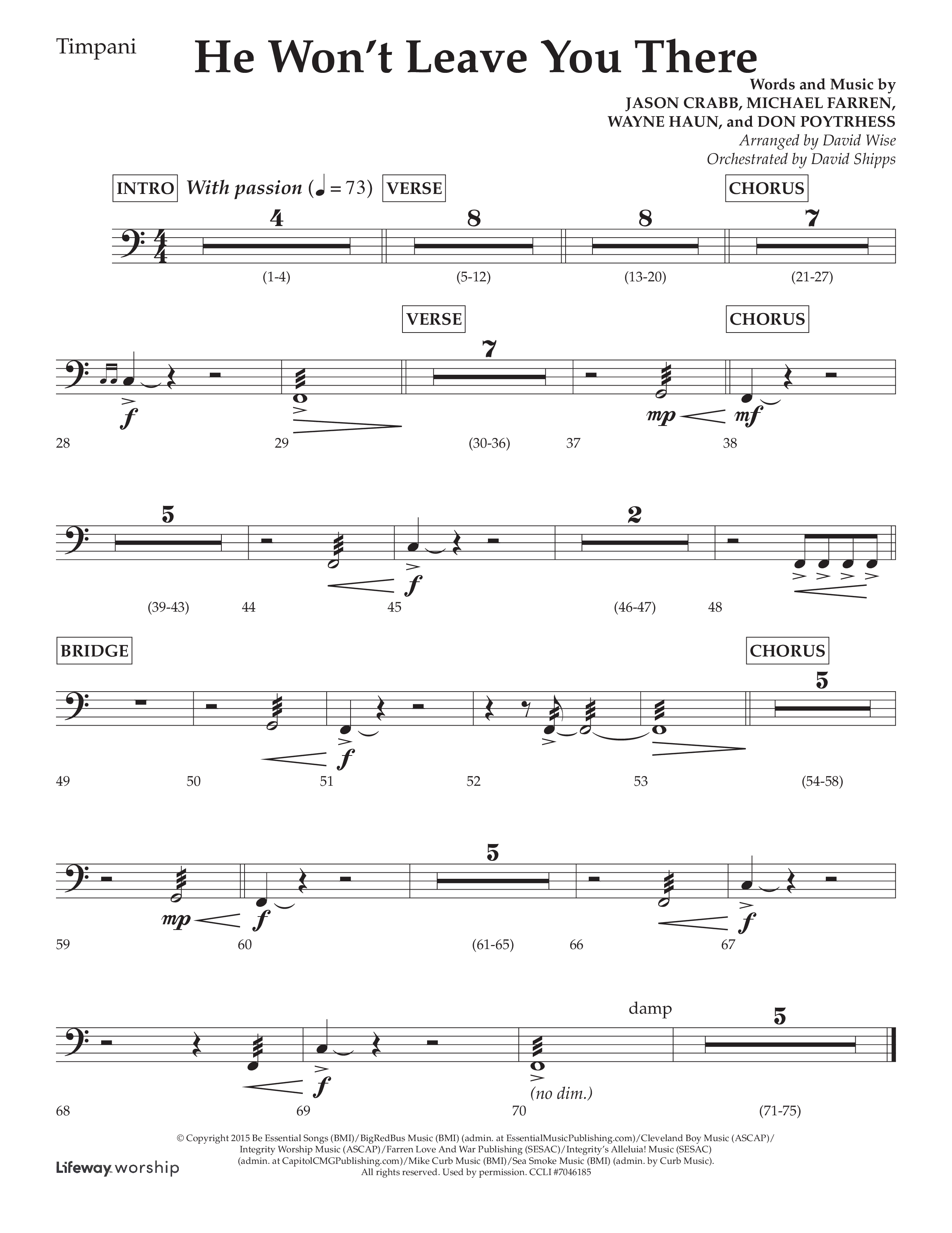 He Won't Leave You There (Choral Anthem SATB) Timpani (Lifeway Choral / Arr. David Wise / Orch. David Shipps)