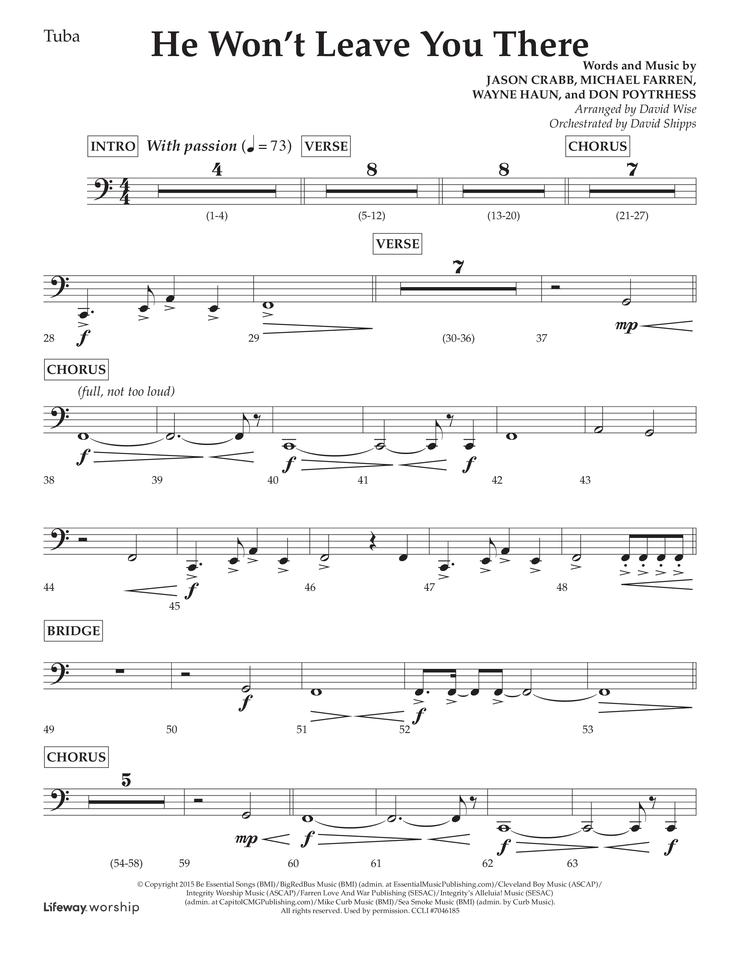 He Won't Leave You There (Choral Anthem SATB) Tuba (Lifeway Choral / Arr. David Wise / Orch. David Shipps)