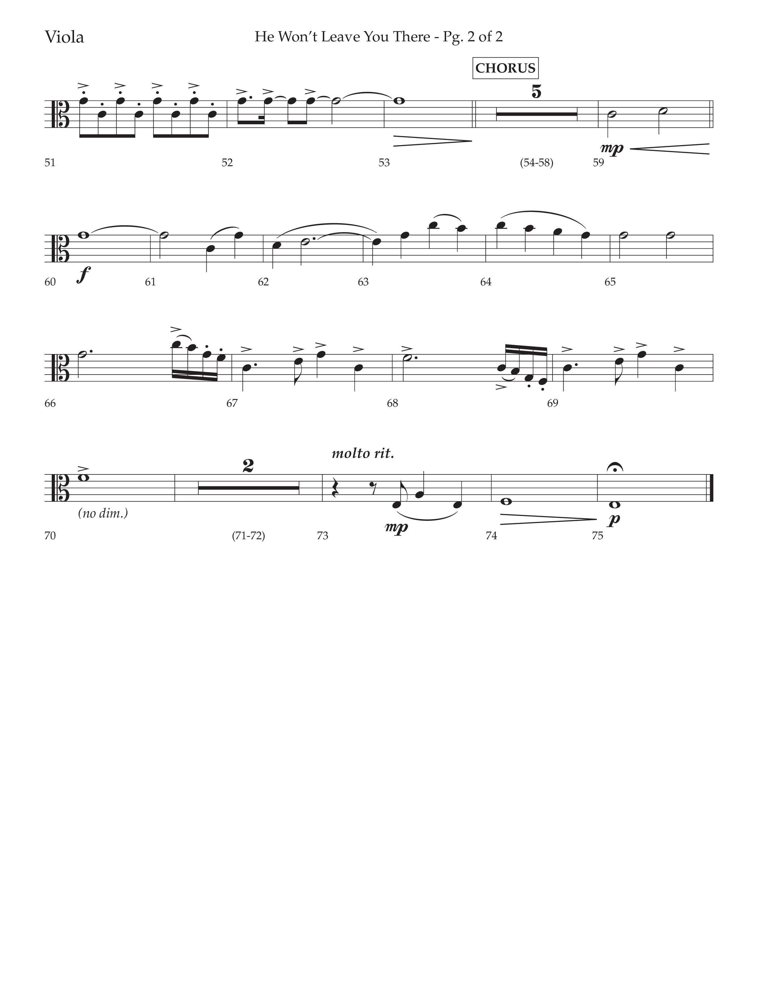 He Won't Leave You There (Choral Anthem SATB) Viola (Lifeway Choral / Arr. David Wise / Orch. David Shipps)
