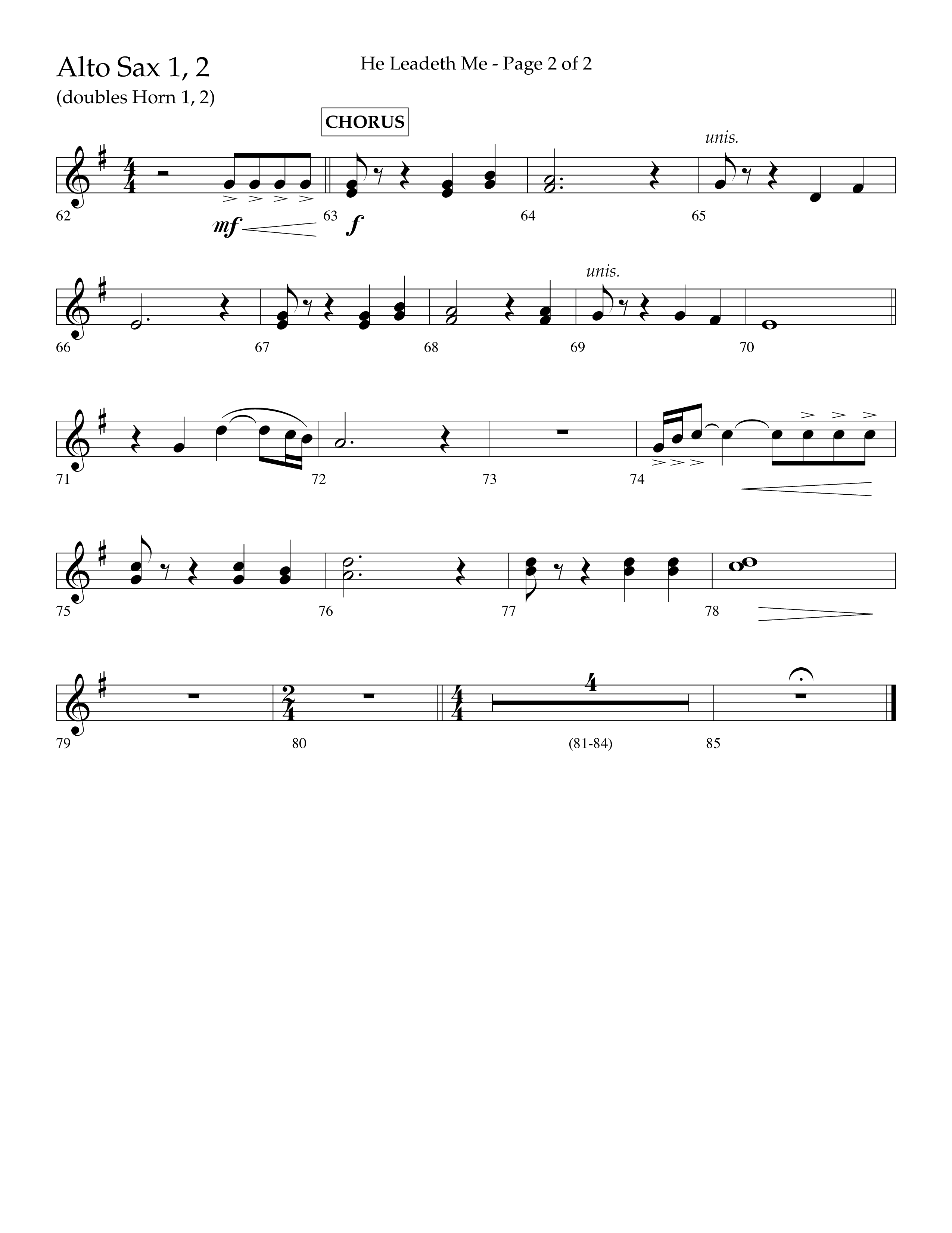 He Leadeth Me (Choral Anthem SATB) Alto Sax 1/2 (Lifeway Choral / Arr. Eric Belvin / Arr. John Bolin / Arr. Don Koch)