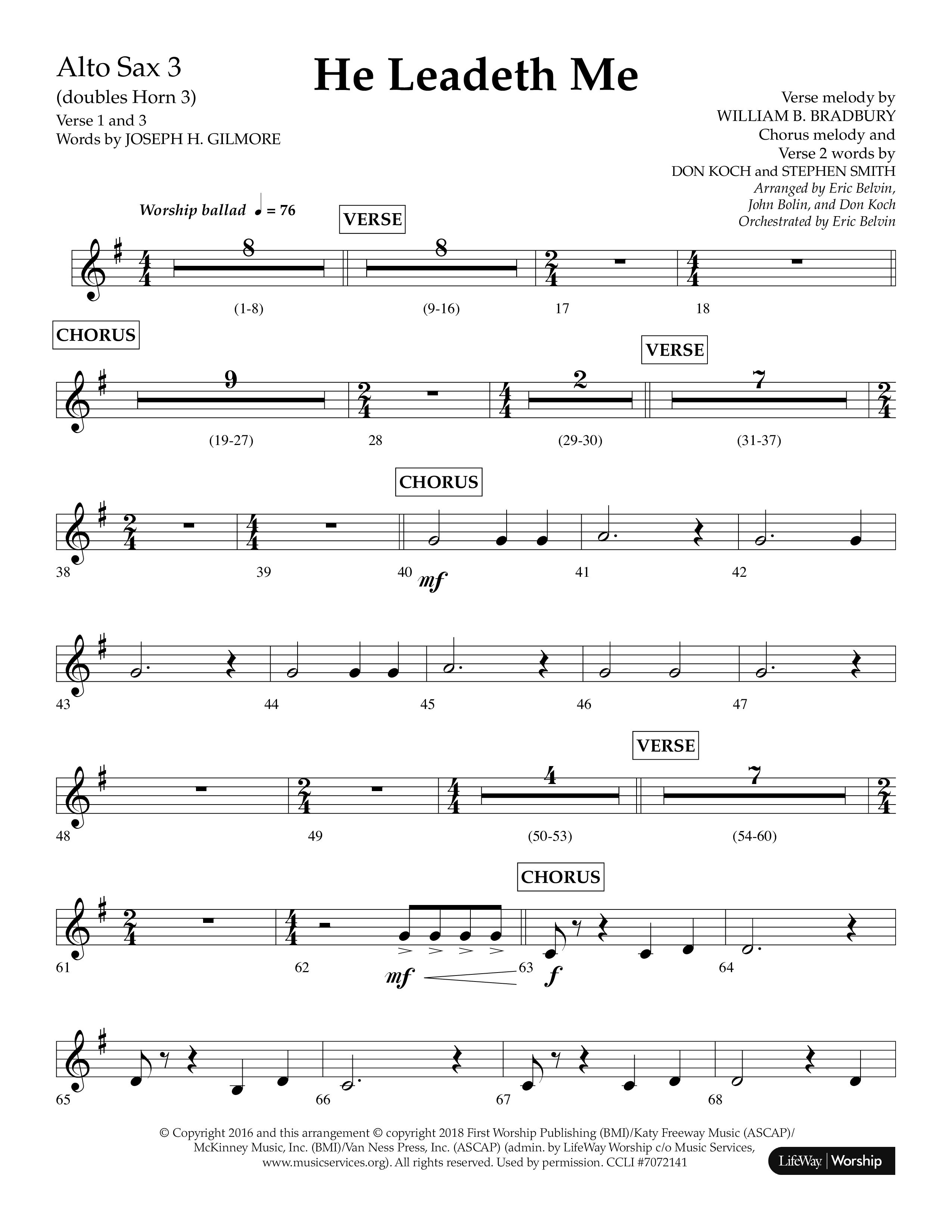 He Leadeth Me (Choral Anthem SATB) Alto Sax (Lifeway Choral / Arr. Eric Belvin / Arr. John Bolin / Arr. Don Koch)