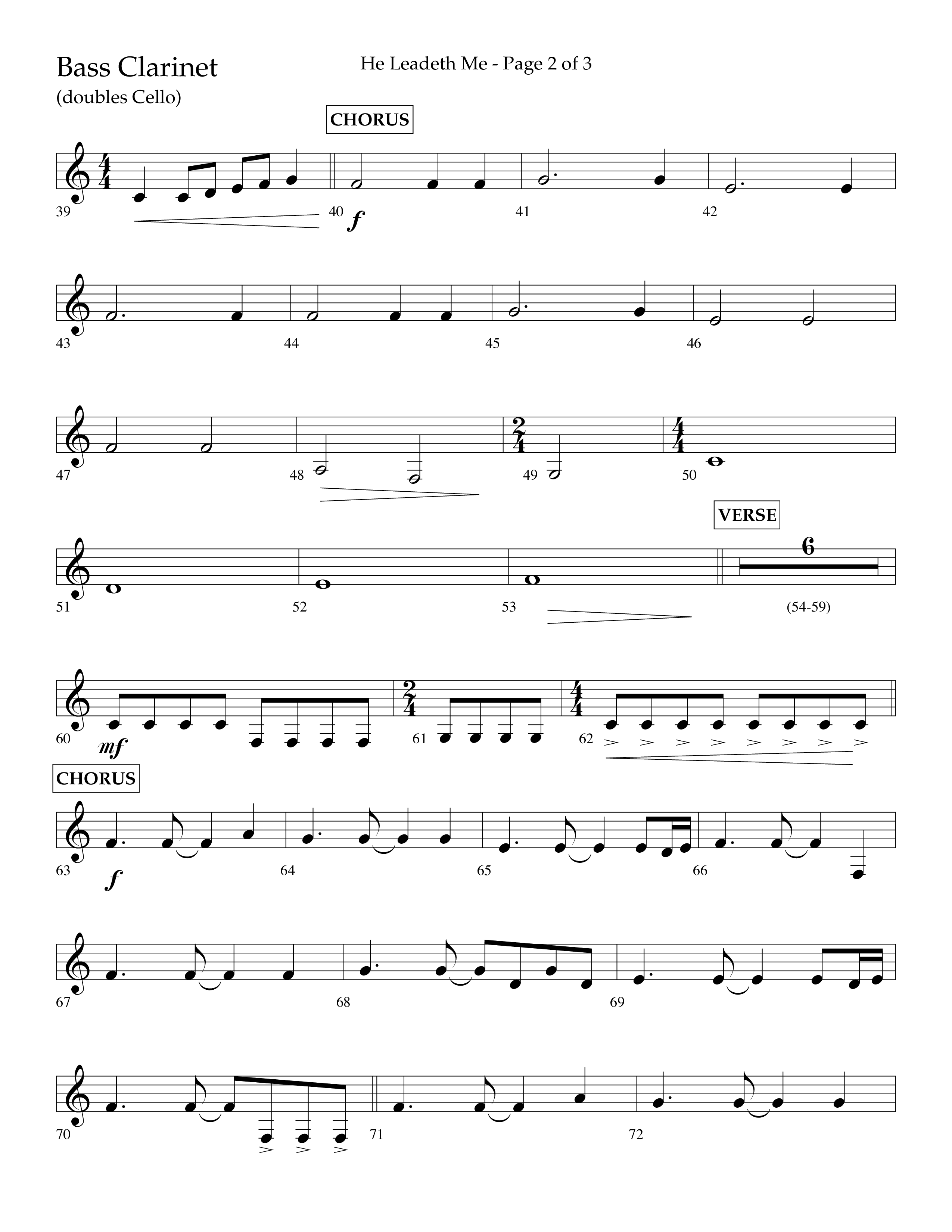 He Leadeth Me (Choral Anthem SATB) Bass Clarinet (Lifeway Choral / Arr. Eric Belvin / Arr. John Bolin / Arr. Don Koch)