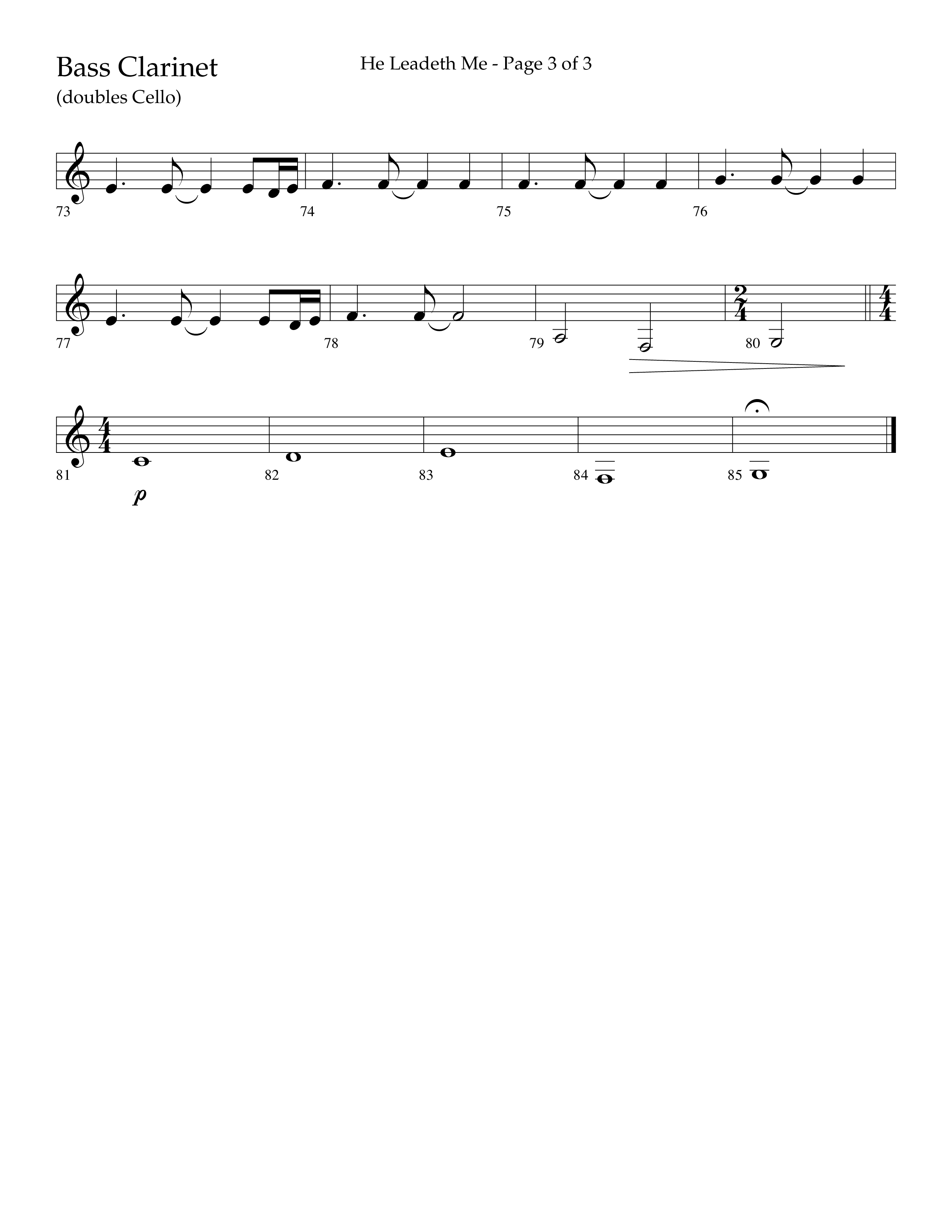He Leadeth Me (Choral Anthem SATB) Bass Clarinet (Lifeway Choral / Arr. Eric Belvin / Arr. John Bolin / Arr. Don Koch)