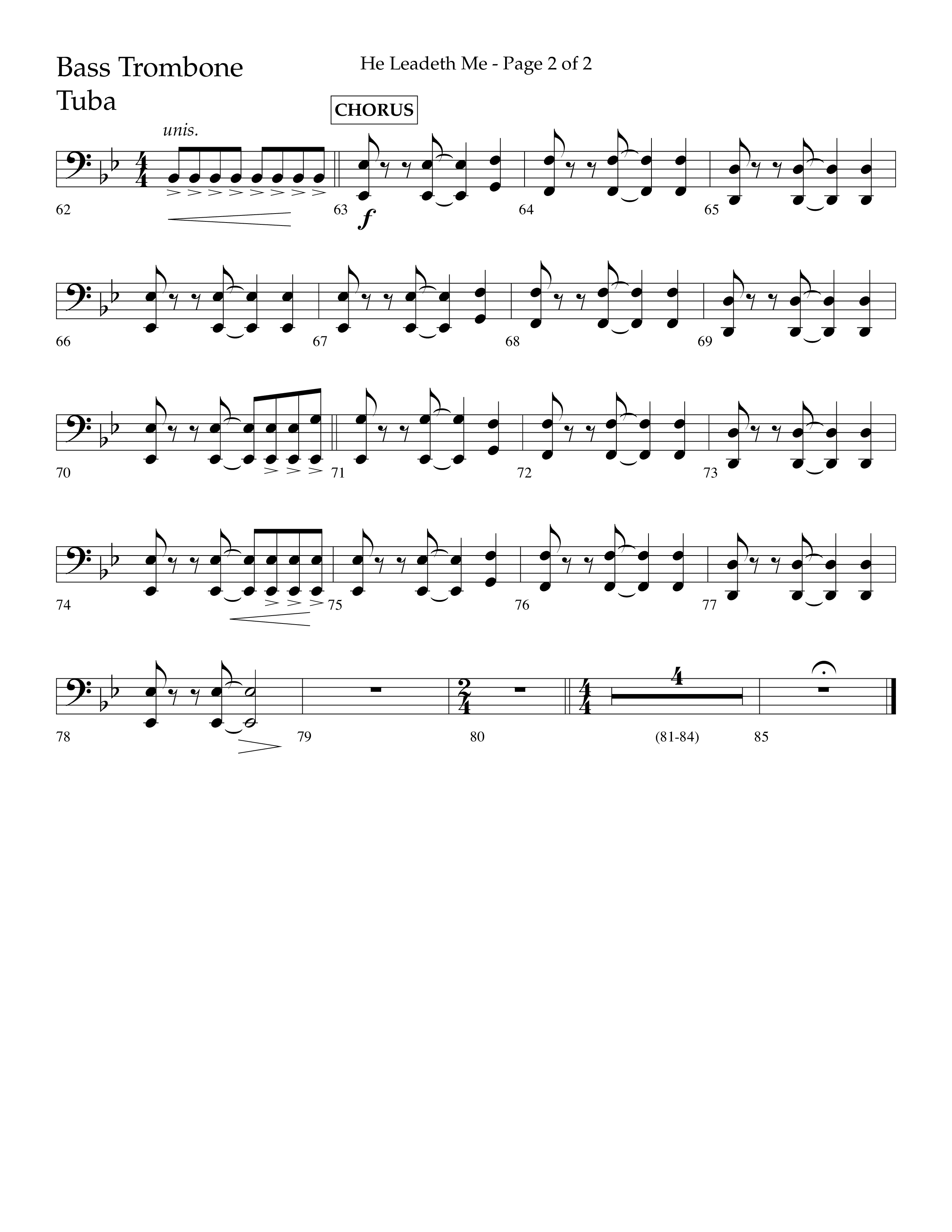 He Leadeth Me (Choral Anthem SATB) Bass Trombone, Tuba (Lifeway Choral / Arr. Eric Belvin / Arr. John Bolin / Arr. Don Koch)