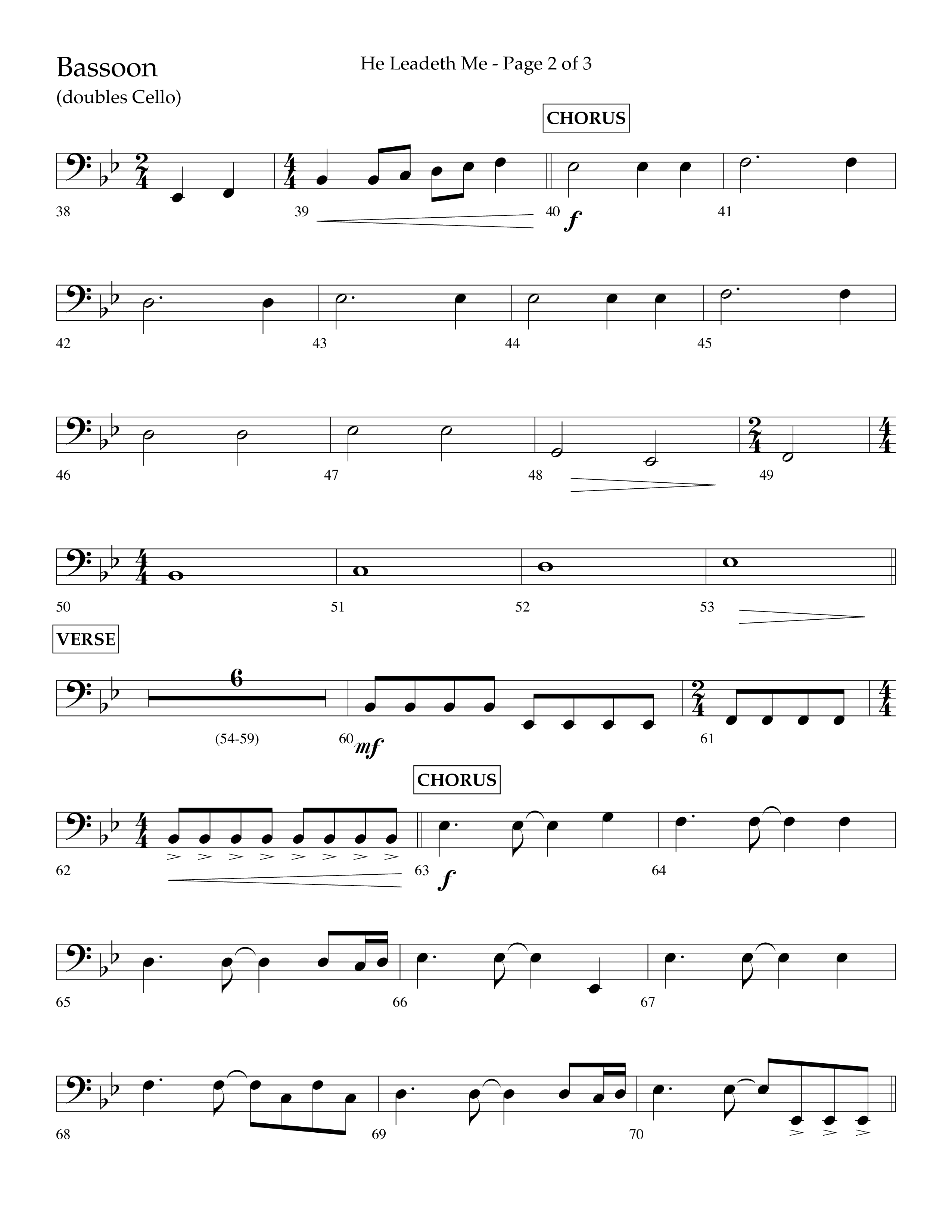 He Leadeth Me (Choral Anthem SATB) Bassoon (Lifeway Choral / Arr. Eric Belvin / Arr. John Bolin / Arr. Don Koch)