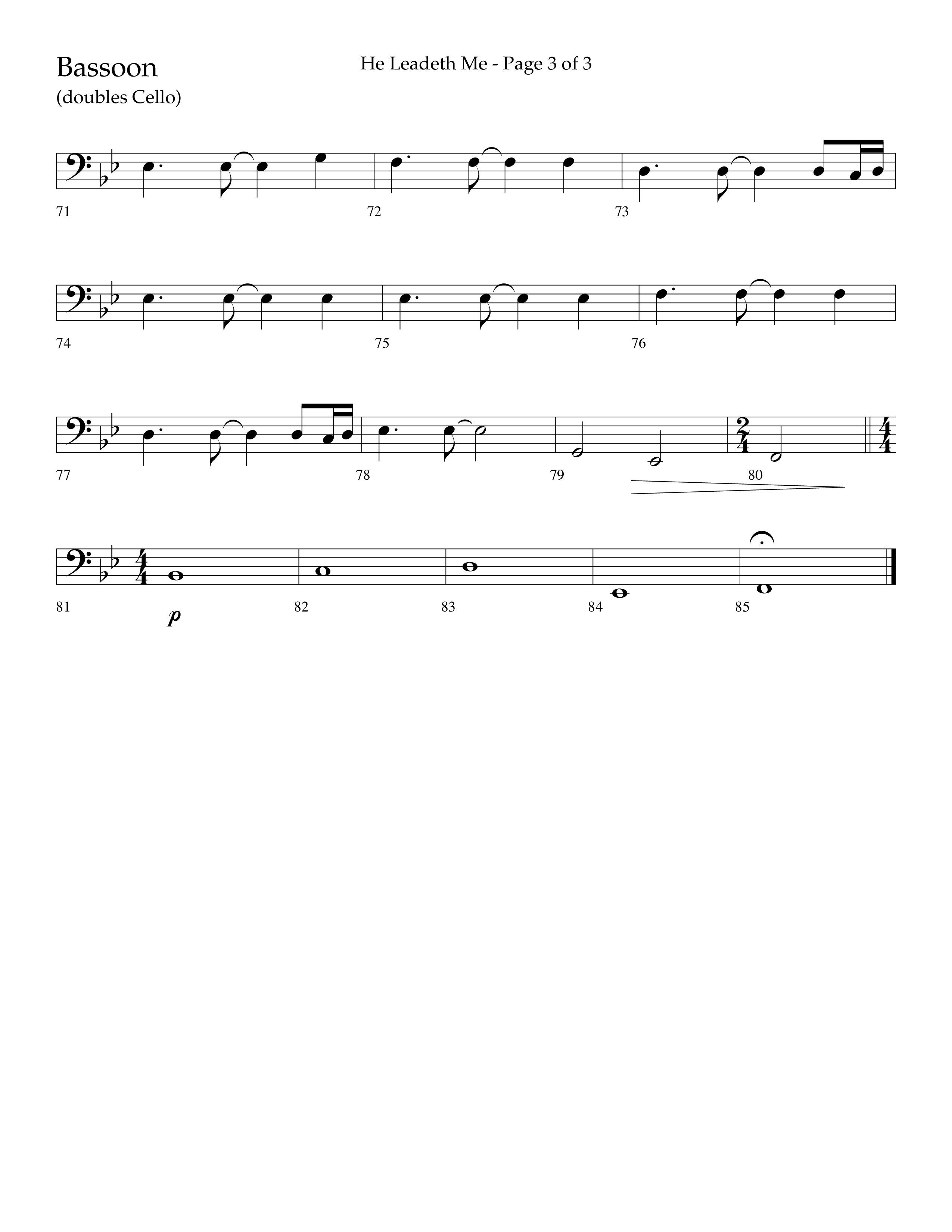 He Leadeth Me (Choral Anthem SATB) Bassoon (Lifeway Choral / Arr. Eric Belvin / Arr. John Bolin / Arr. Don Koch)