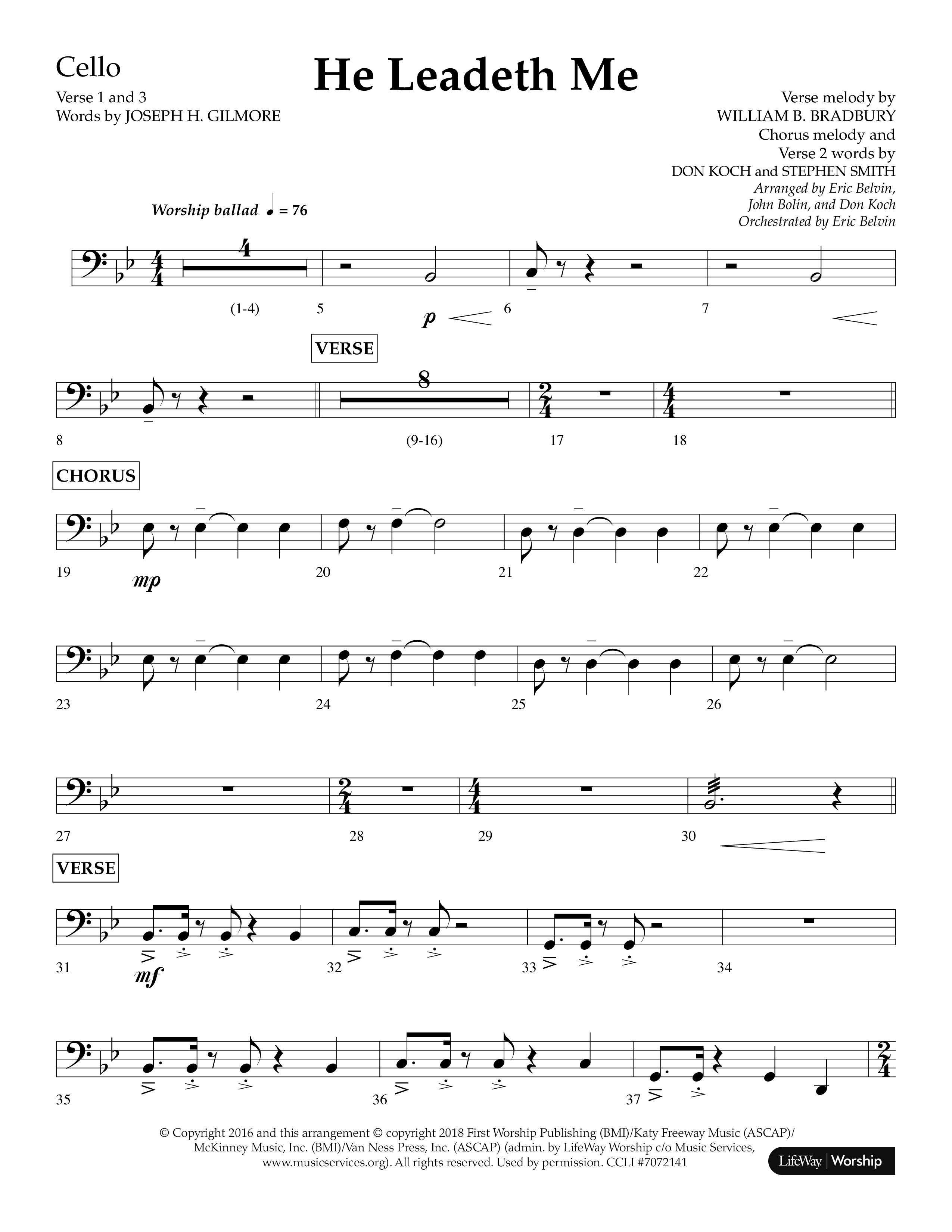 He Leadeth Me (Choral Anthem SATB) Cello (Lifeway Choral / Arr. Eric Belvin / Arr. John Bolin / Arr. Don Koch)