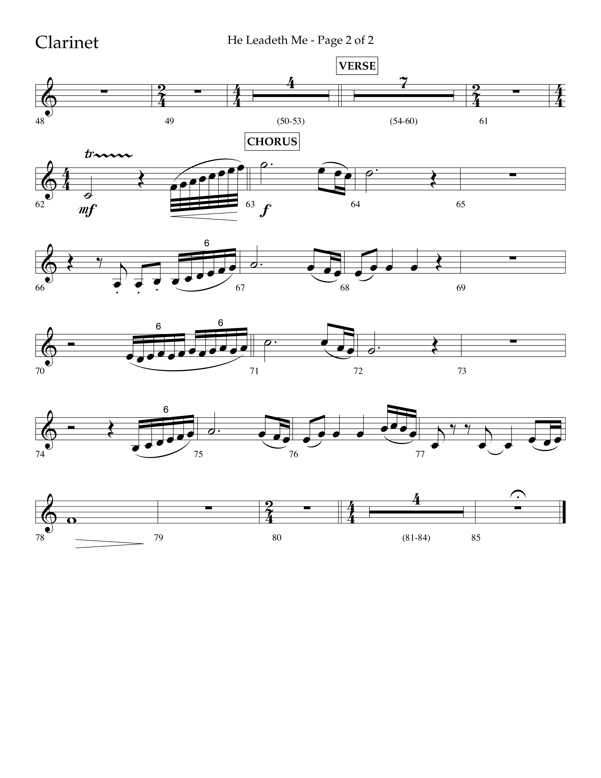 He Leadeth Me (Choral Anthem SATB) Clarinet 1/2 (Lifeway Choral / Arr. Eric Belvin / Arr. John Bolin / Arr. Don Koch)