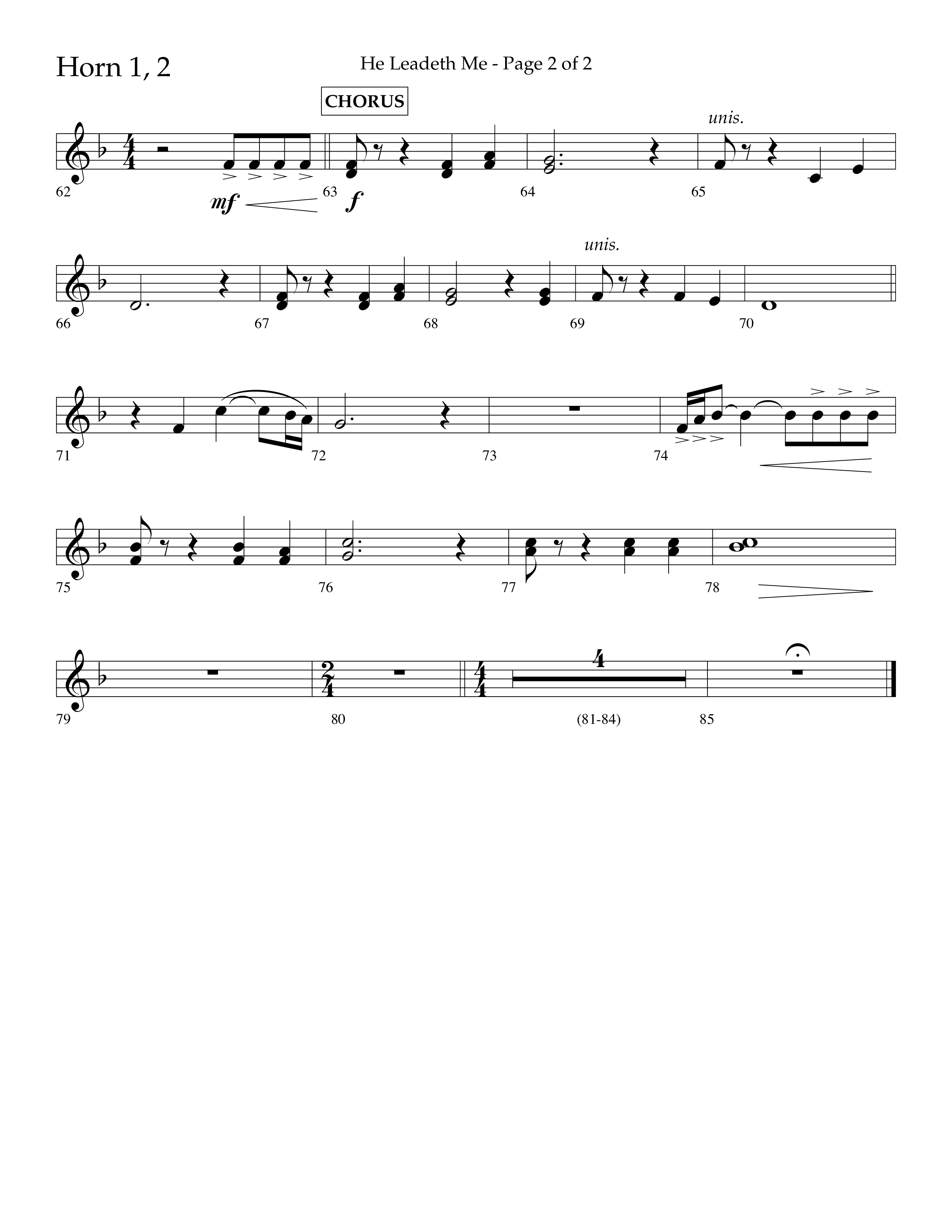 He Leadeth Me (Choral Anthem SATB) French Horn 1/2 (Lifeway Choral / Arr. Eric Belvin / Arr. John Bolin / Arr. Don Koch)