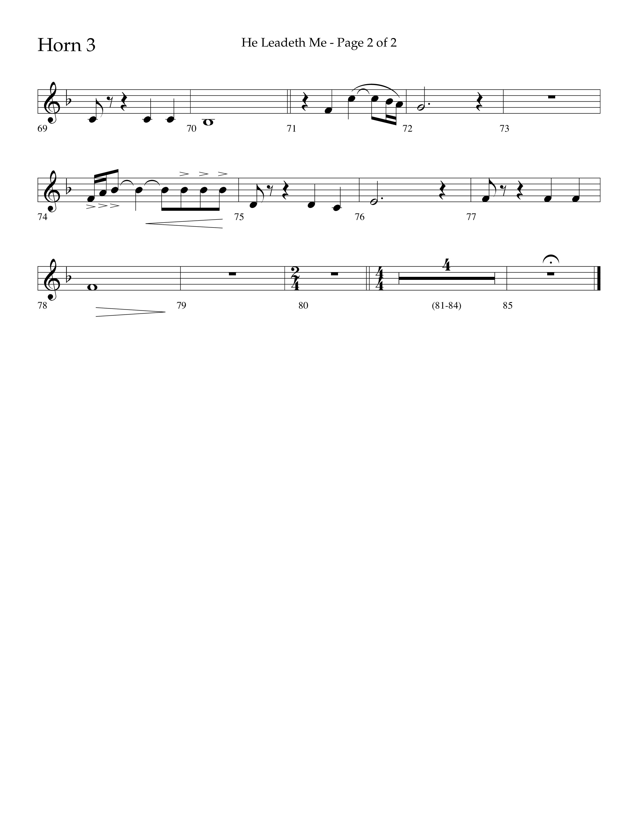 He Leadeth Me (Choral Anthem SATB) French Horn 3 (Lifeway Choral / Arr. Eric Belvin / Arr. John Bolin / Arr. Don Koch)