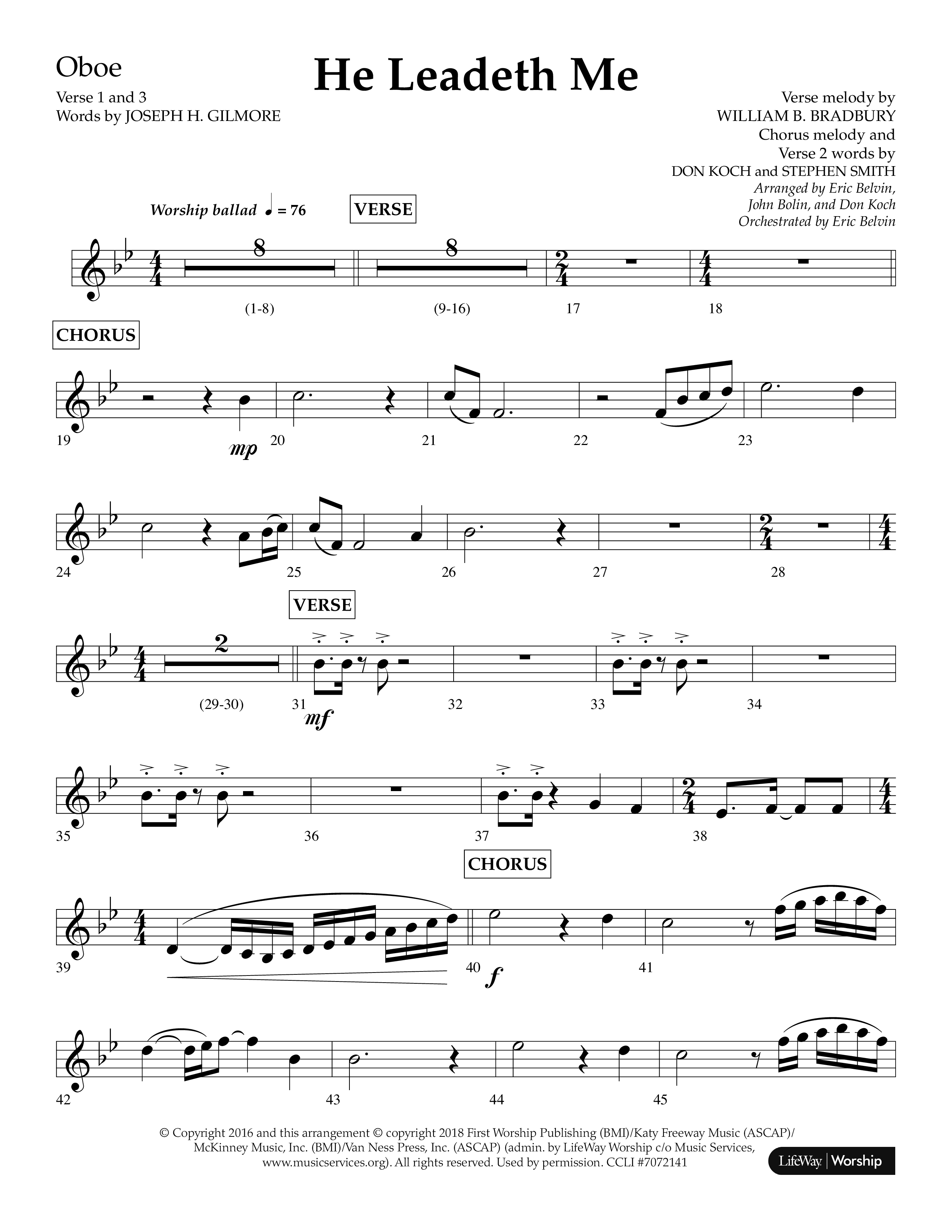 He Leadeth Me (Choral Anthem SATB) Oboe (Lifeway Choral / Arr. Eric Belvin / Arr. John Bolin / Arr. Don Koch)