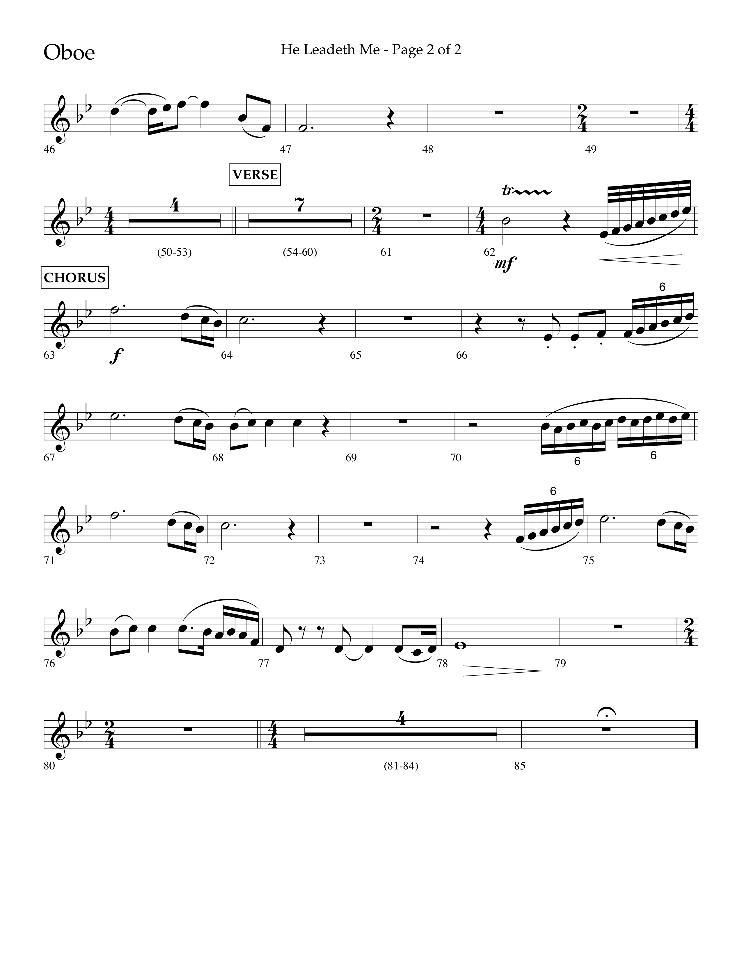 He Leadeth Me (Choral Anthem SATB) Oboe (Lifeway Choral / Arr. Eric Belvin / Arr. John Bolin / Arr. Don Koch)