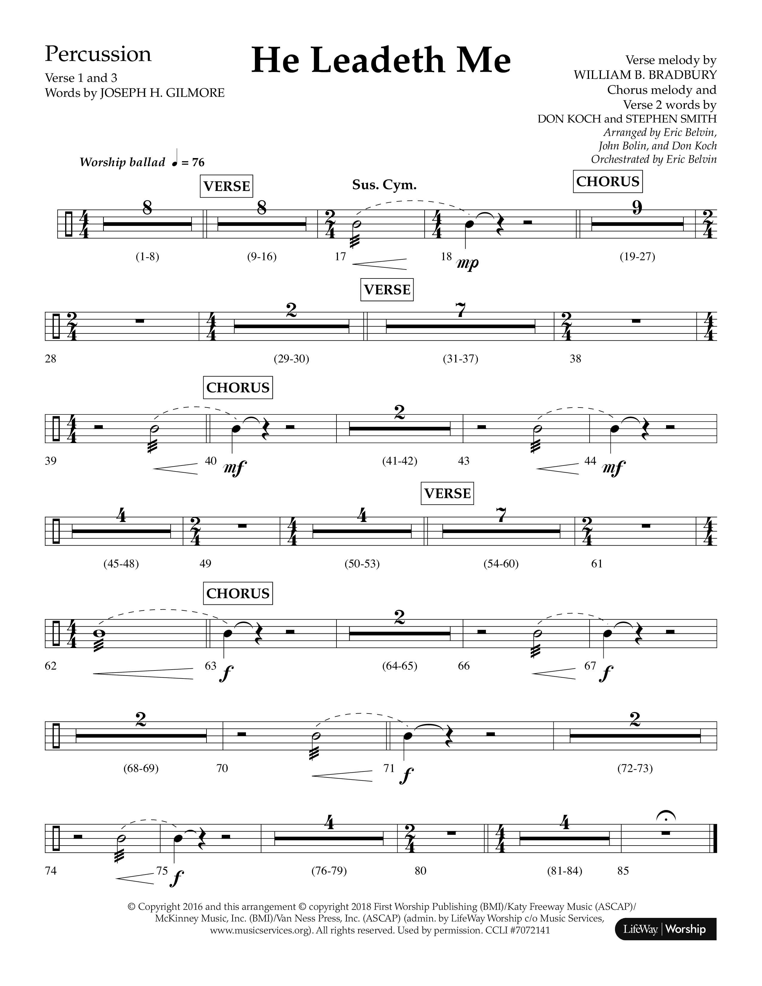 He Leadeth Me (Choral Anthem SATB) Percussion (Lifeway Choral / Arr. Eric Belvin / Arr. John Bolin / Arr. Don Koch)