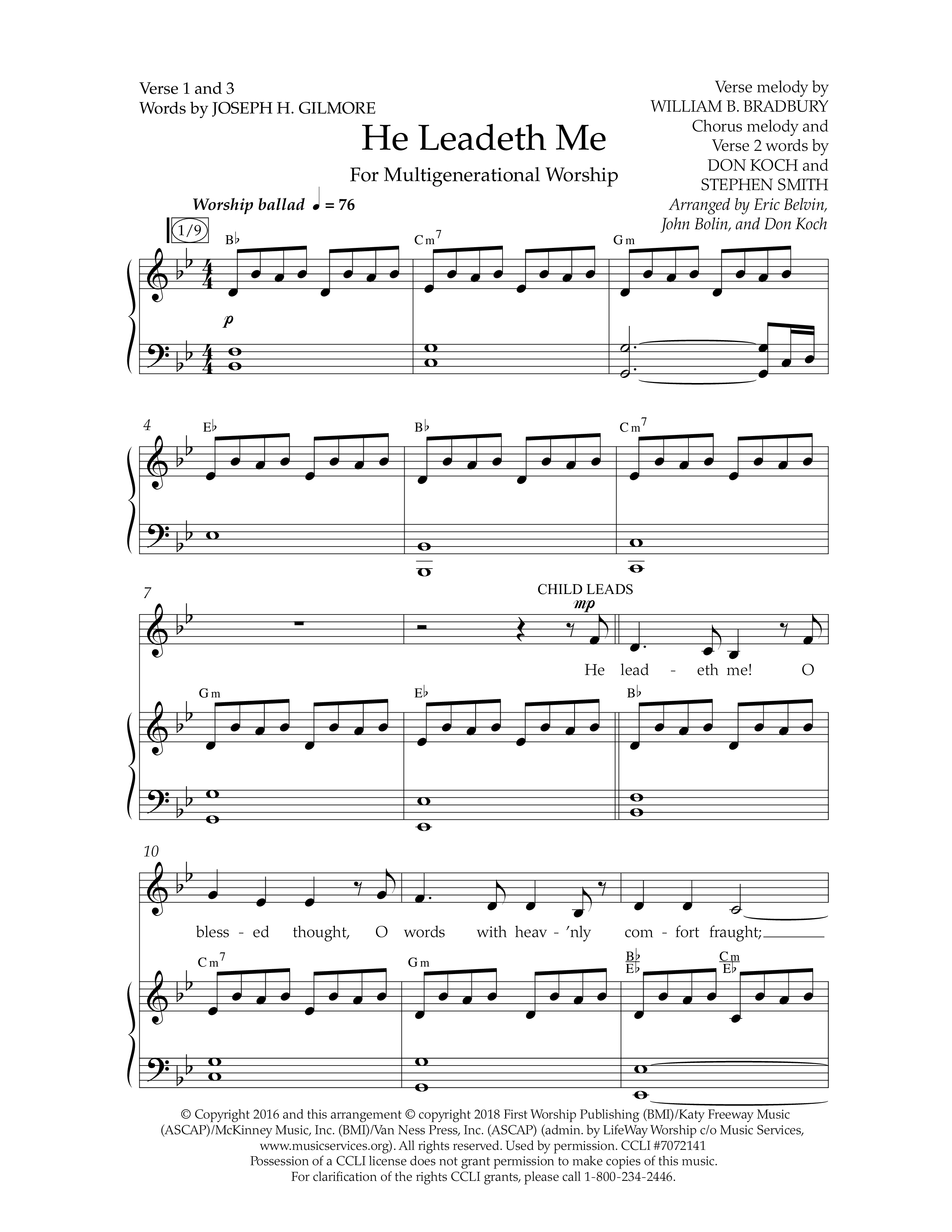 He Leadeth Me (Choral Anthem SATB) Anthem (SATB/Piano) (Lifeway Choral / Arr. Eric Belvin / Arr. John Bolin / Arr. Don Koch)
