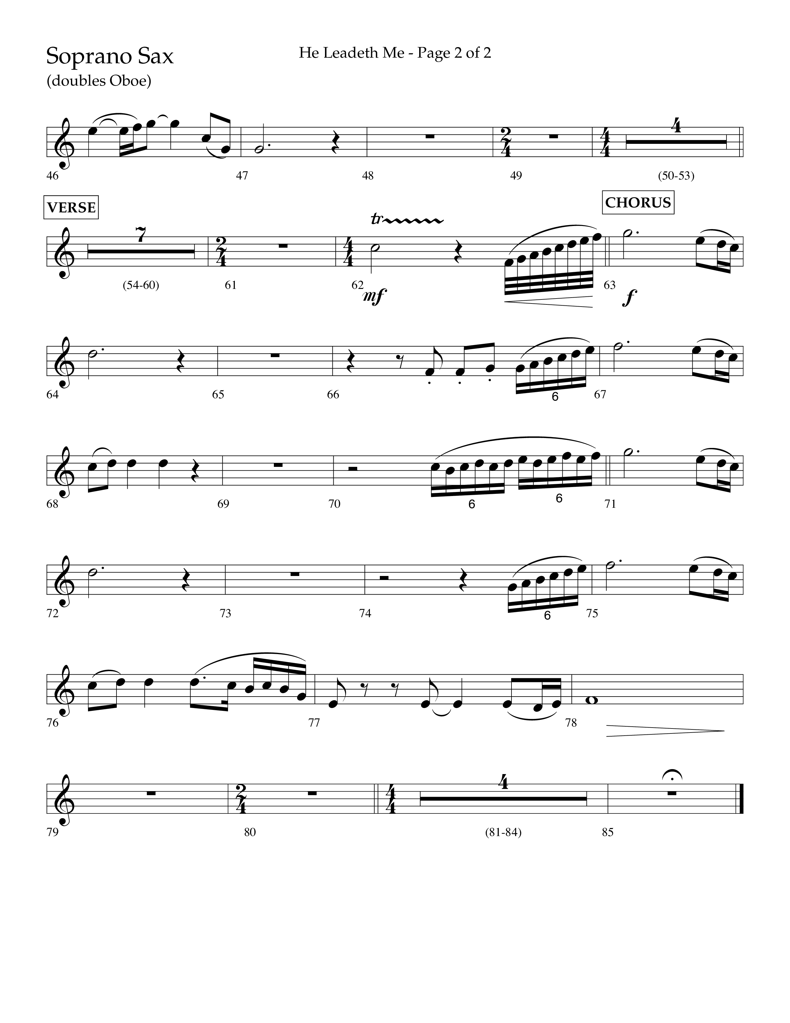 He Leadeth Me (Choral Anthem SATB) Soprano Sax (Lifeway Choral / Arr. Eric Belvin / Arr. John Bolin / Arr. Don Koch)