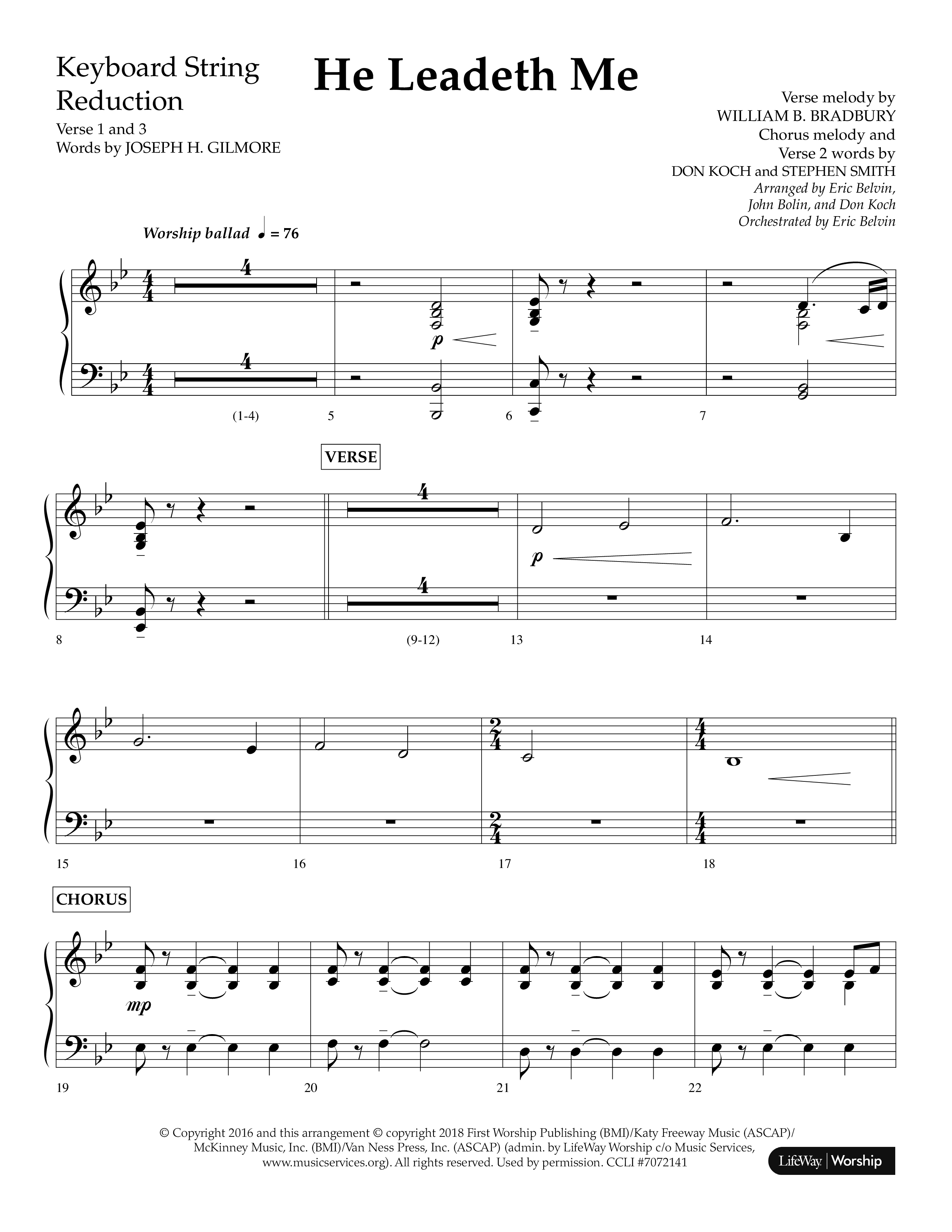 He Leadeth Me (Choral Anthem SATB) String Reduction (Lifeway Choral / Arr. Eric Belvin / Arr. John Bolin / Arr. Don Koch)